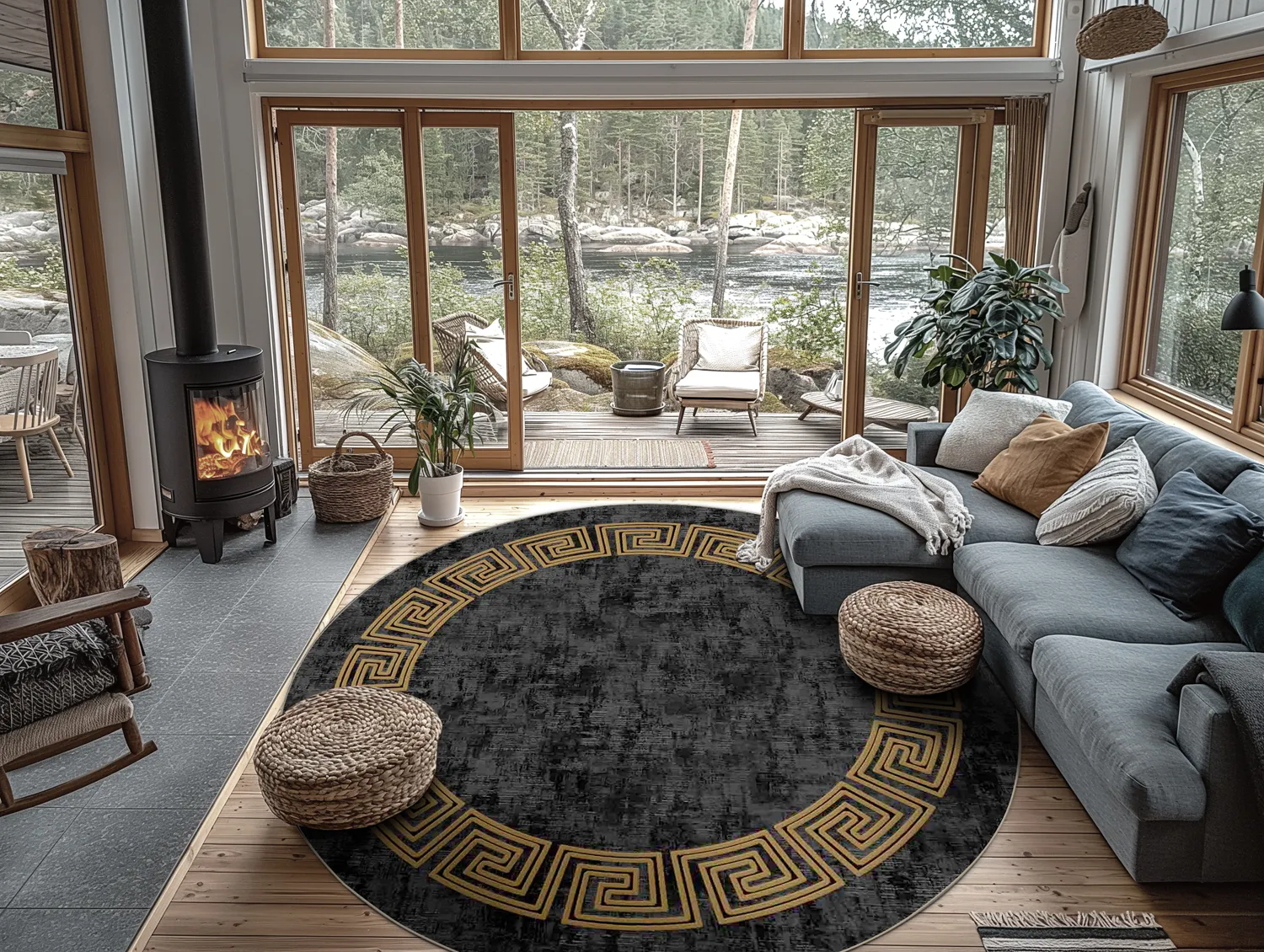 Rond vloerkleed - Myra (zwart/goud)