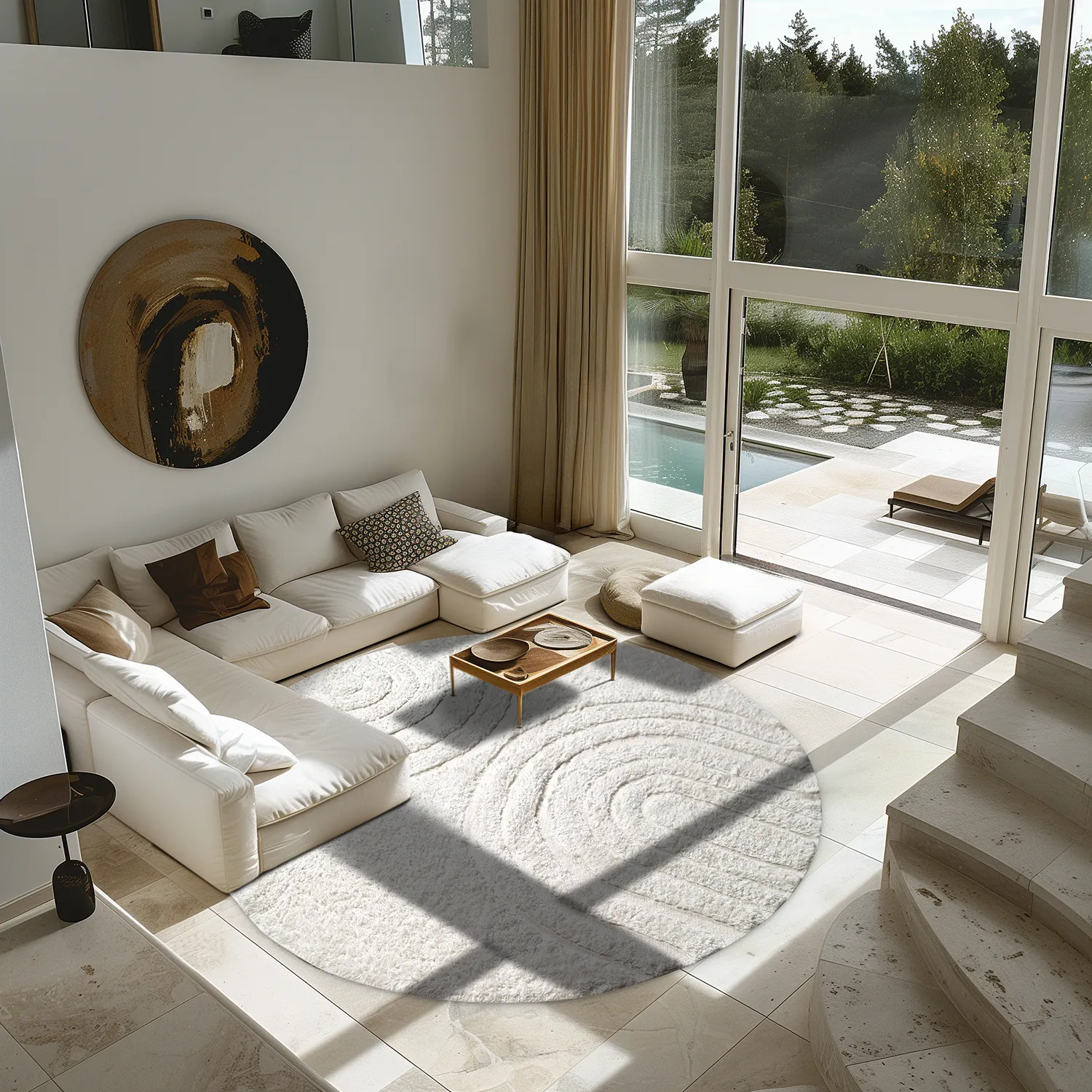 Ronde vloerkleden - Navarra Natural Cotton Shaggy (wit)