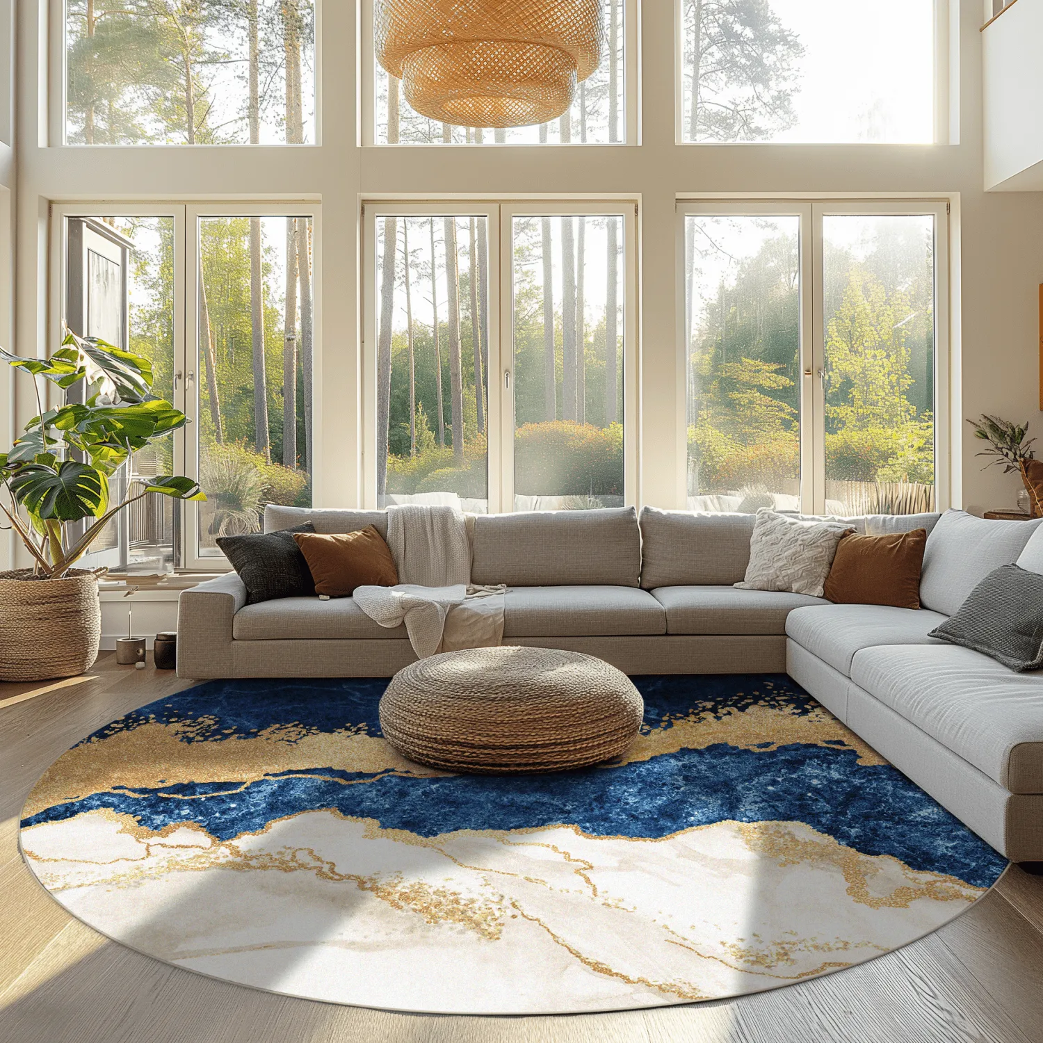 Rond vloerkleed - Padova (blauw/wit/goud)