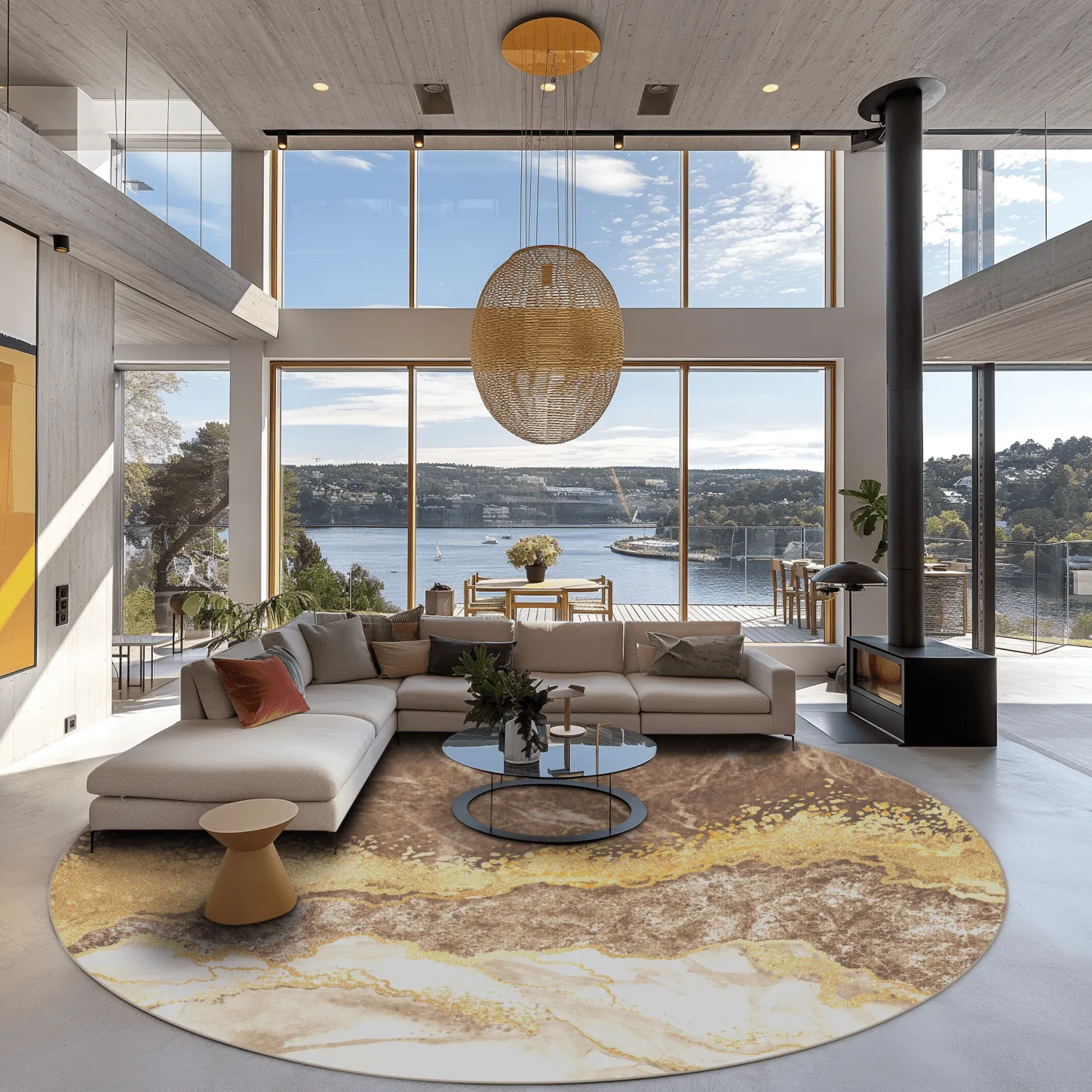 Rond vloerkleed - Padova (bruin/wit/goud)