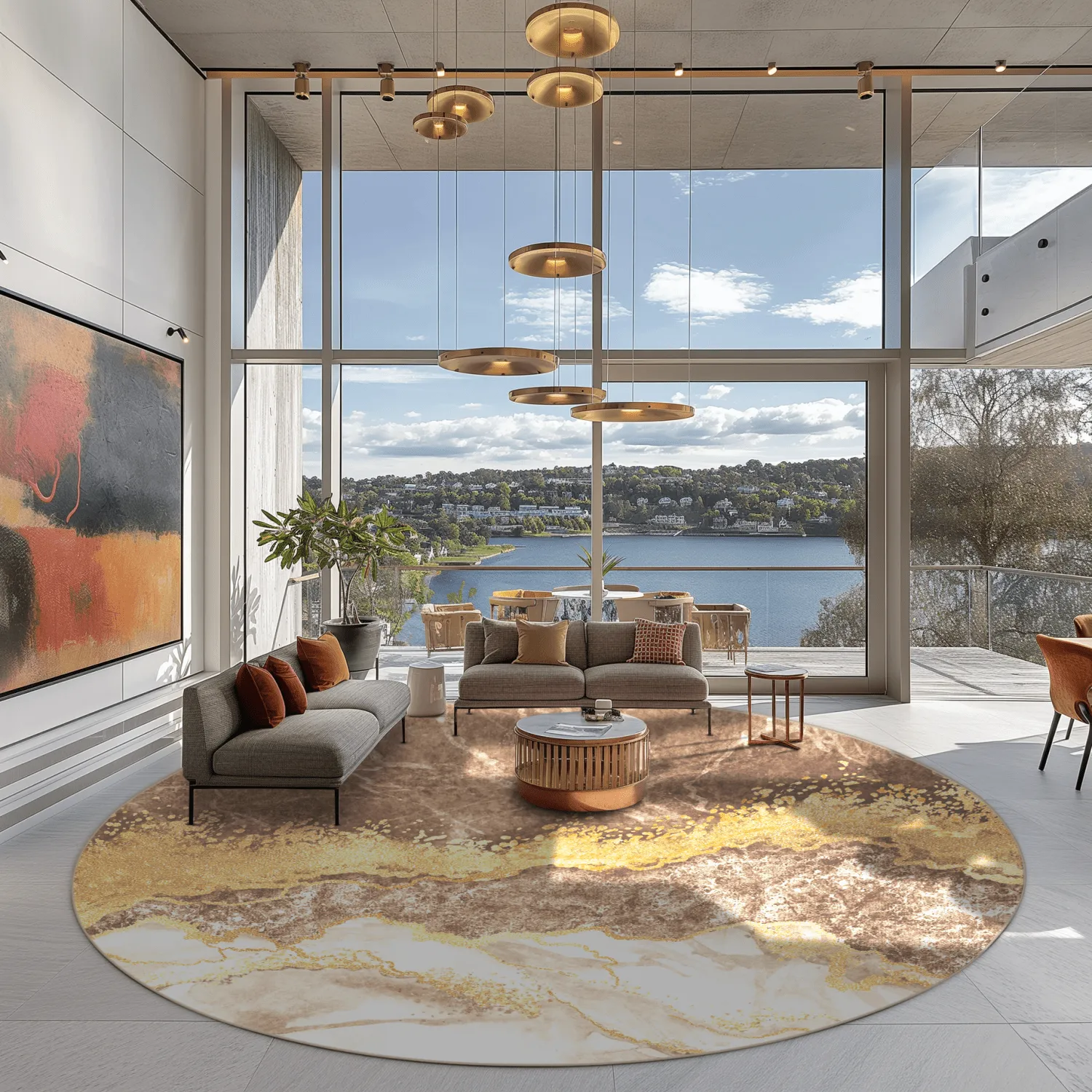 Rond vloerkleed - Padova (bruin/wit/goud)