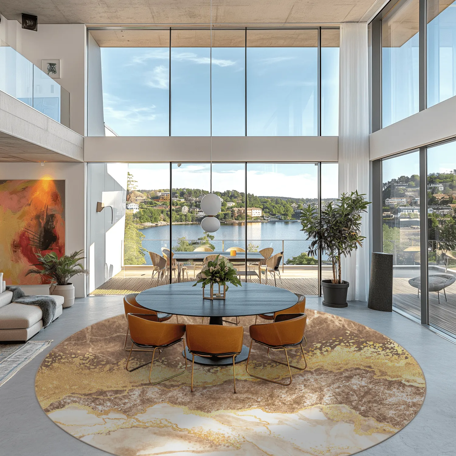 Rond vloerkleed - Padova (bruin/wit/goud)