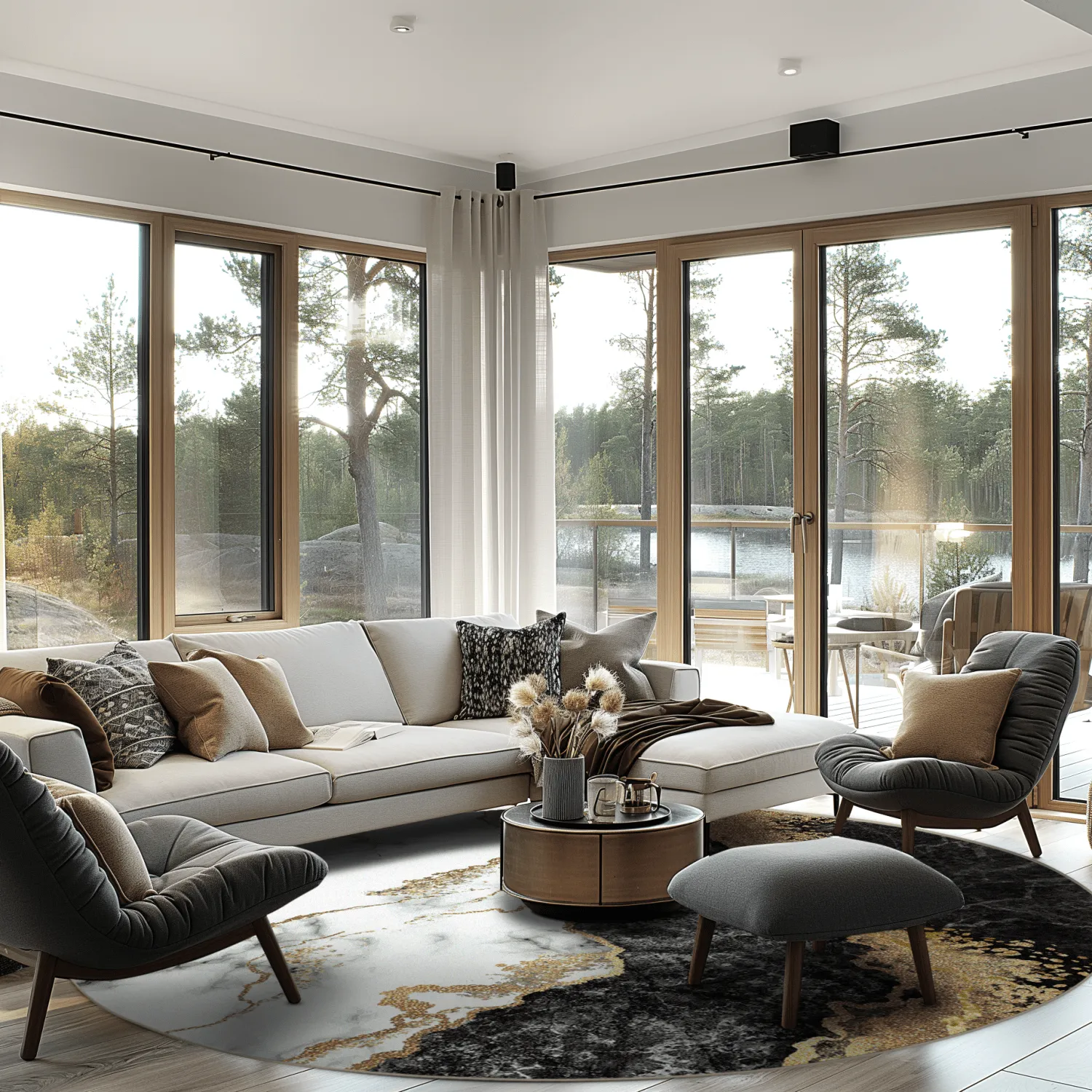 Rond vloerkleed - Padova (zwart/wit/goud)