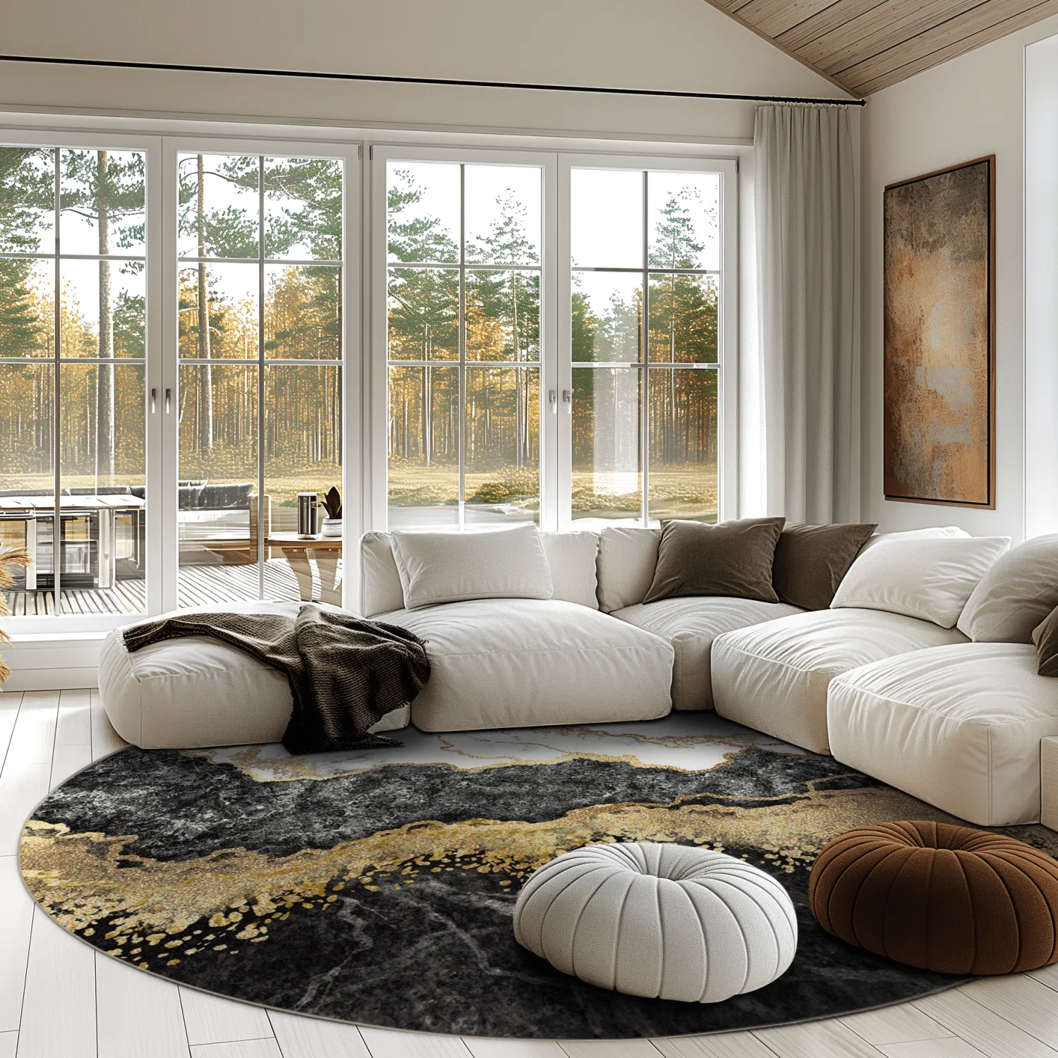 Rond vloerkleed - Padova (zwart/wit/goud)