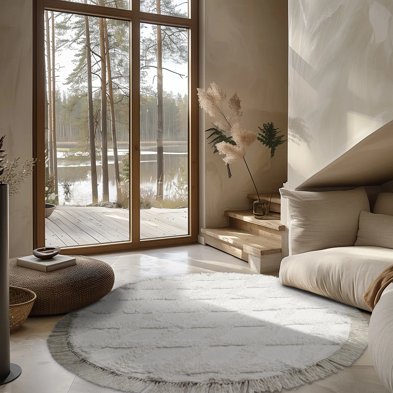 Ronde vloerkleden - Pamplona Natural Cotton Shaggy (offwhite)