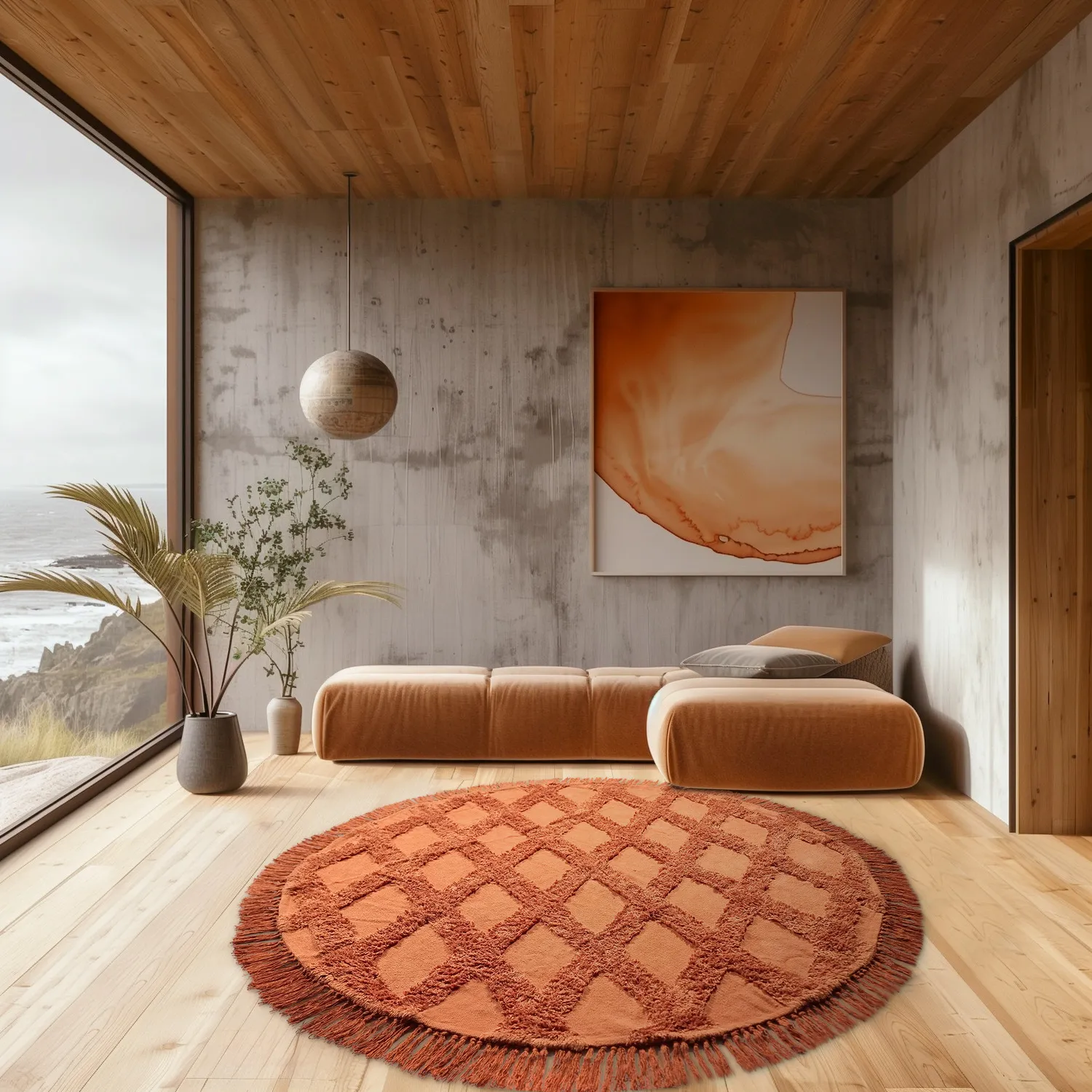 Ronde vloerkleden - Pamplona Natural Cotton Shaggy (terracotta)