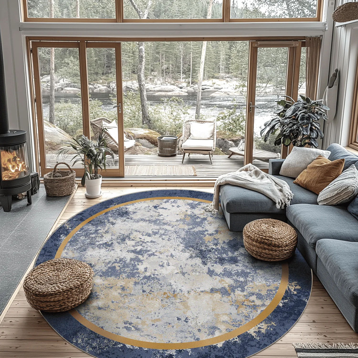 Rond vloerkleed - Peri (blauw/multi)