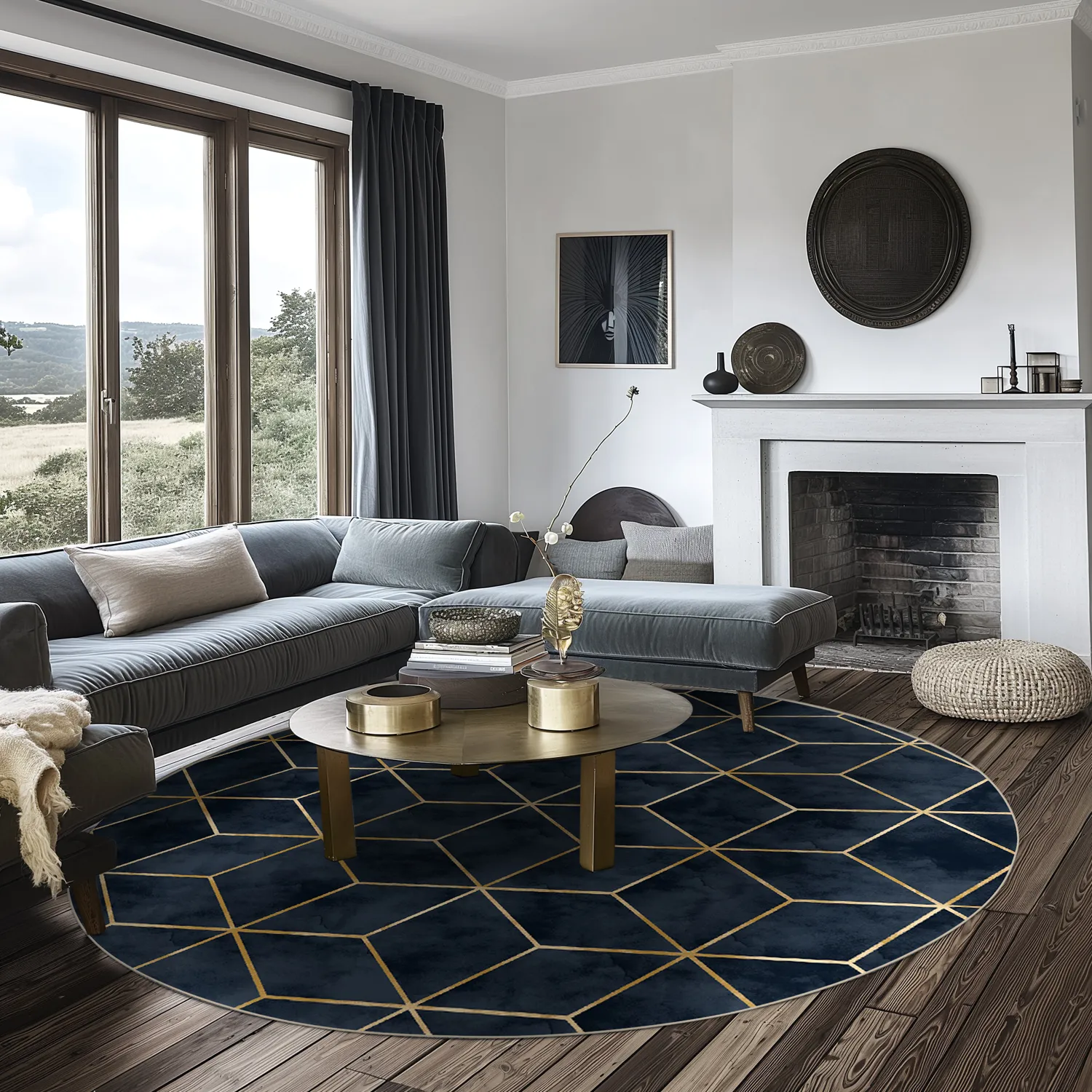 Rond vloerkleed - Remy (donkerblauw)