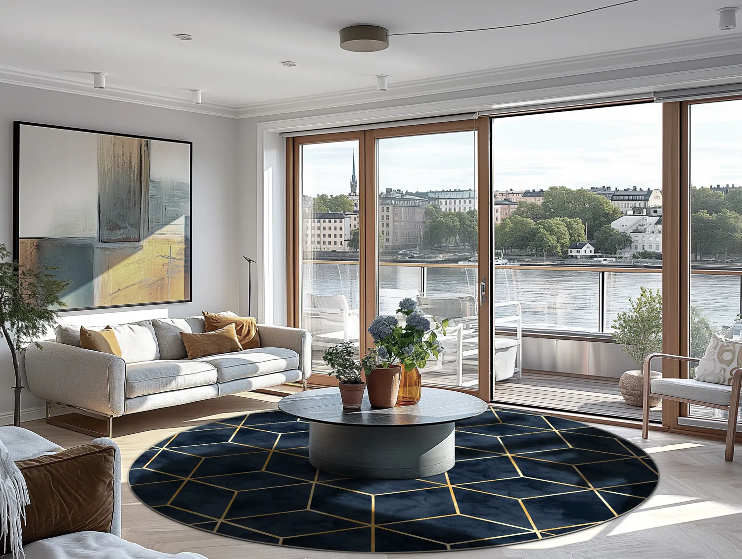 Rond vloerkleed - Remy (donkerblauw)