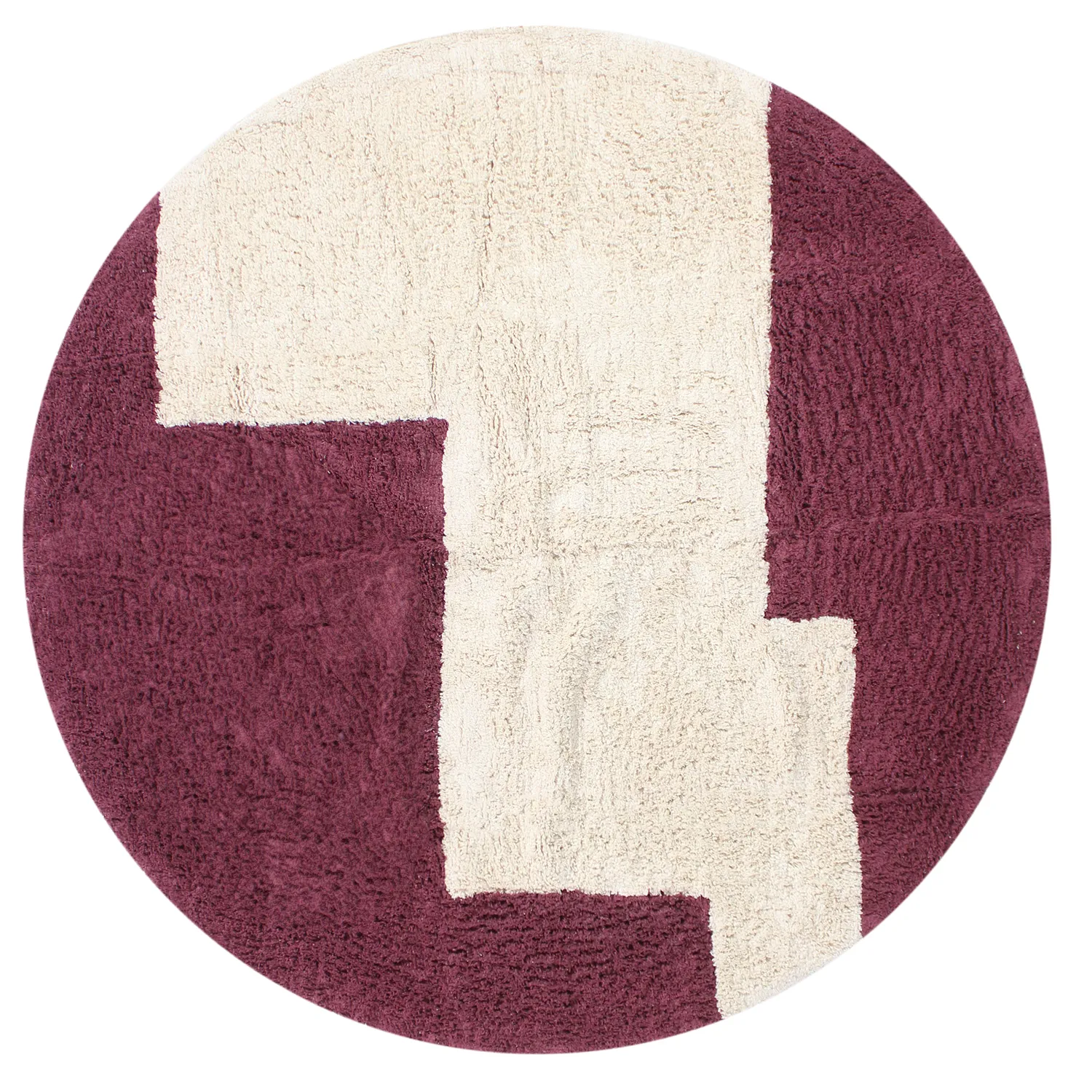 Ronde vloerkleden - Ricco Natural Cotton Shaggy (offwhite/bordeaux)