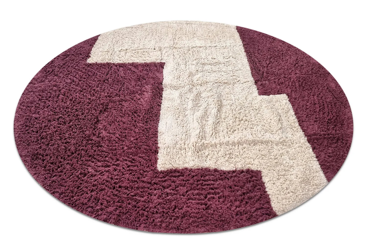 Ronde vloerkleden - Ricco Natural Cotton Shaggy (offwhite/bordeaux)