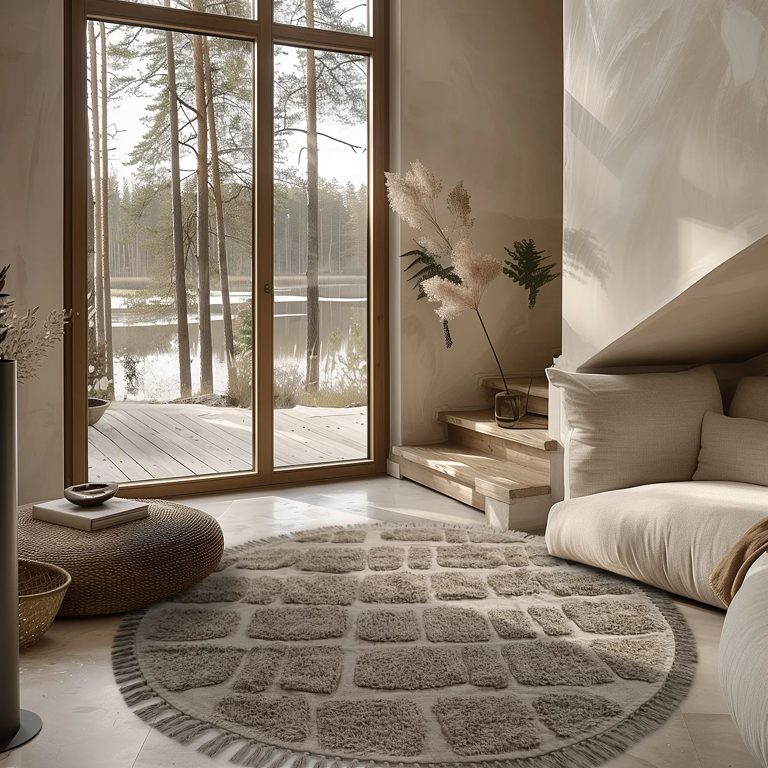 Ronde vloerkleden - Salem Natural Cotton Shaggy (taupe)