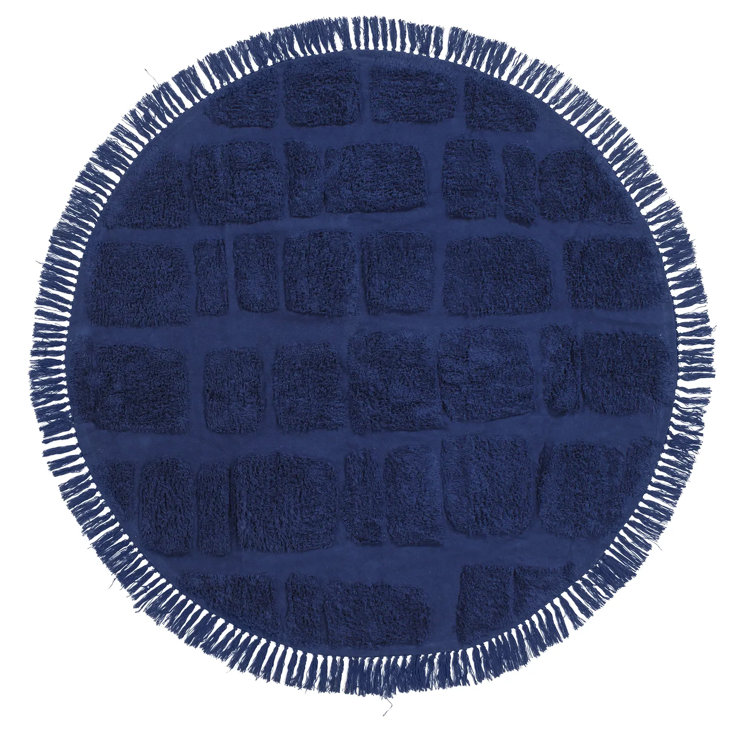 Ronde vloerkleden - Salem Natural Cotton Shaggy (donkerblauw)