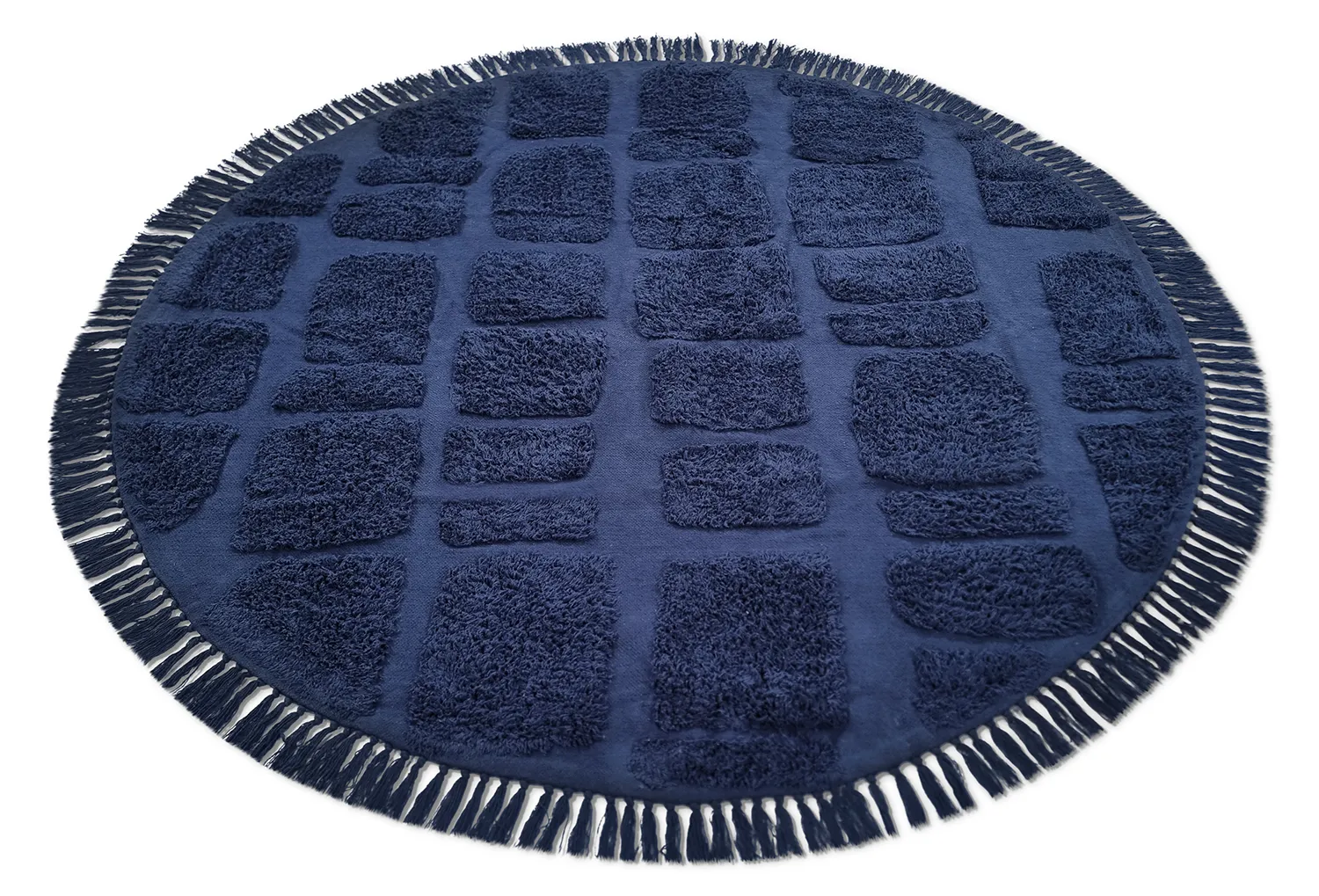 Ronde vloerkleden - Salem Natural Cotton Shaggy (donkerblauw)
