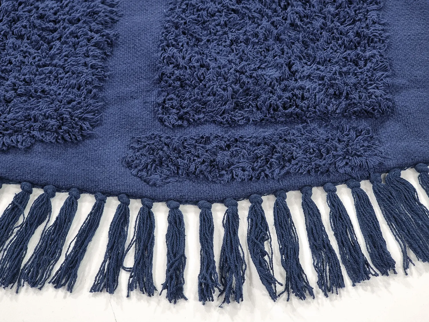 Ronde vloerkleden - Salem Natural Cotton Shaggy (donkerblauw)