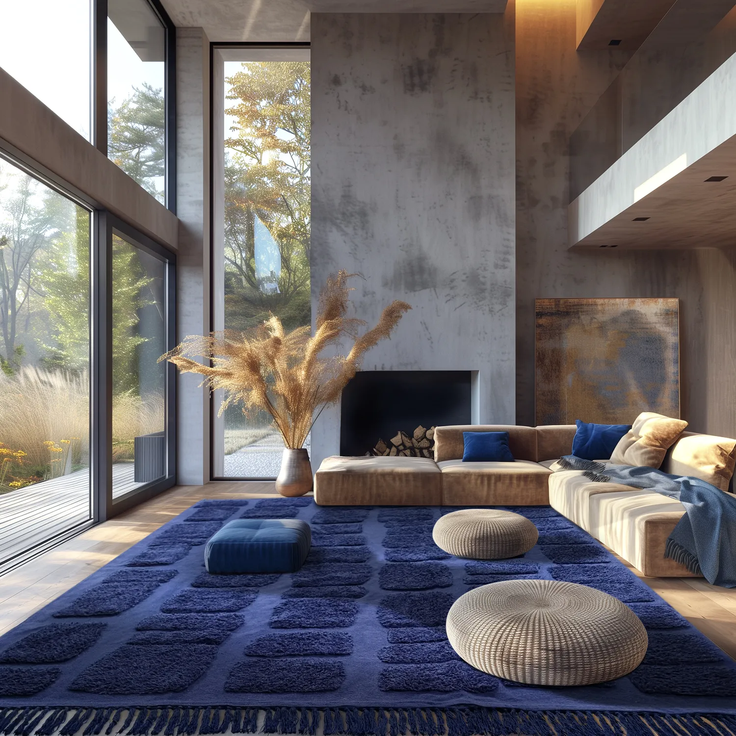 Hoogpolig vloerkleed - Salem Natural Cotton Shaggy (donkerblauw)