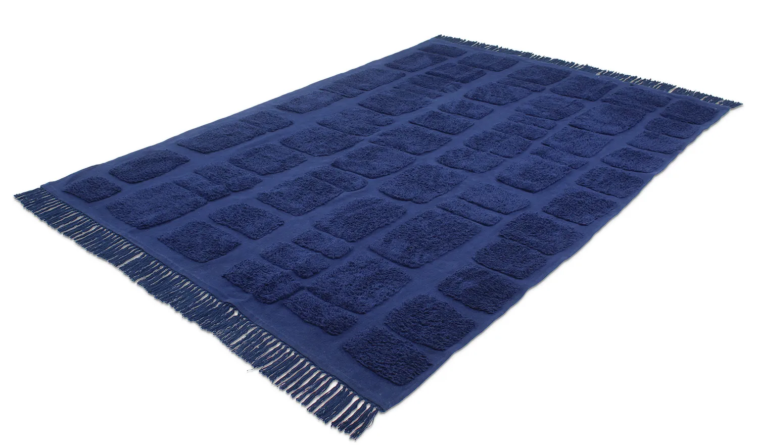 Hoogpolig vloerkleed - Salem Natural Cotton Shaggy (donkerblauw)