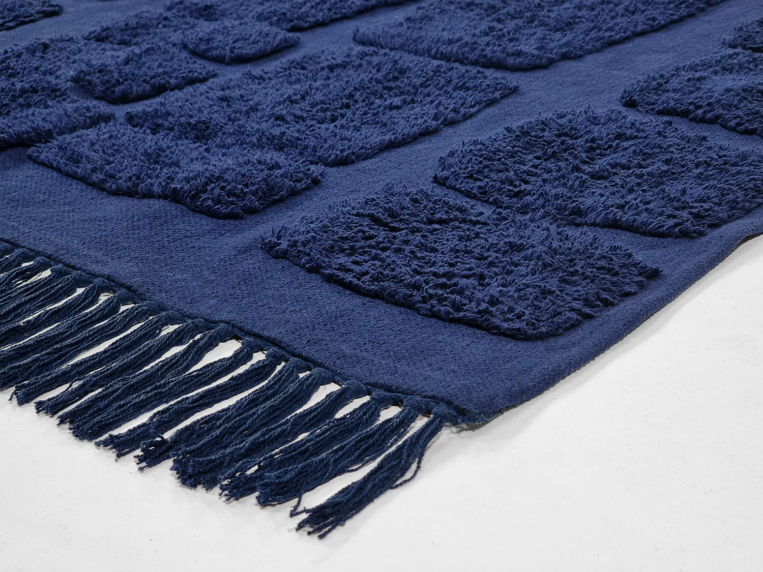 Hoogpolig vloerkleed - Salem Natural Cotton Shaggy (donkerblauw)