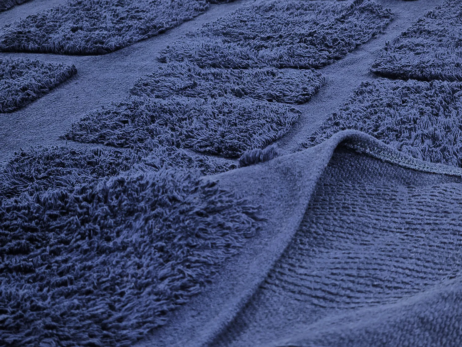 Hoogpolig vloerkleed - Salem Natural Cotton Shaggy (donkerblauw)