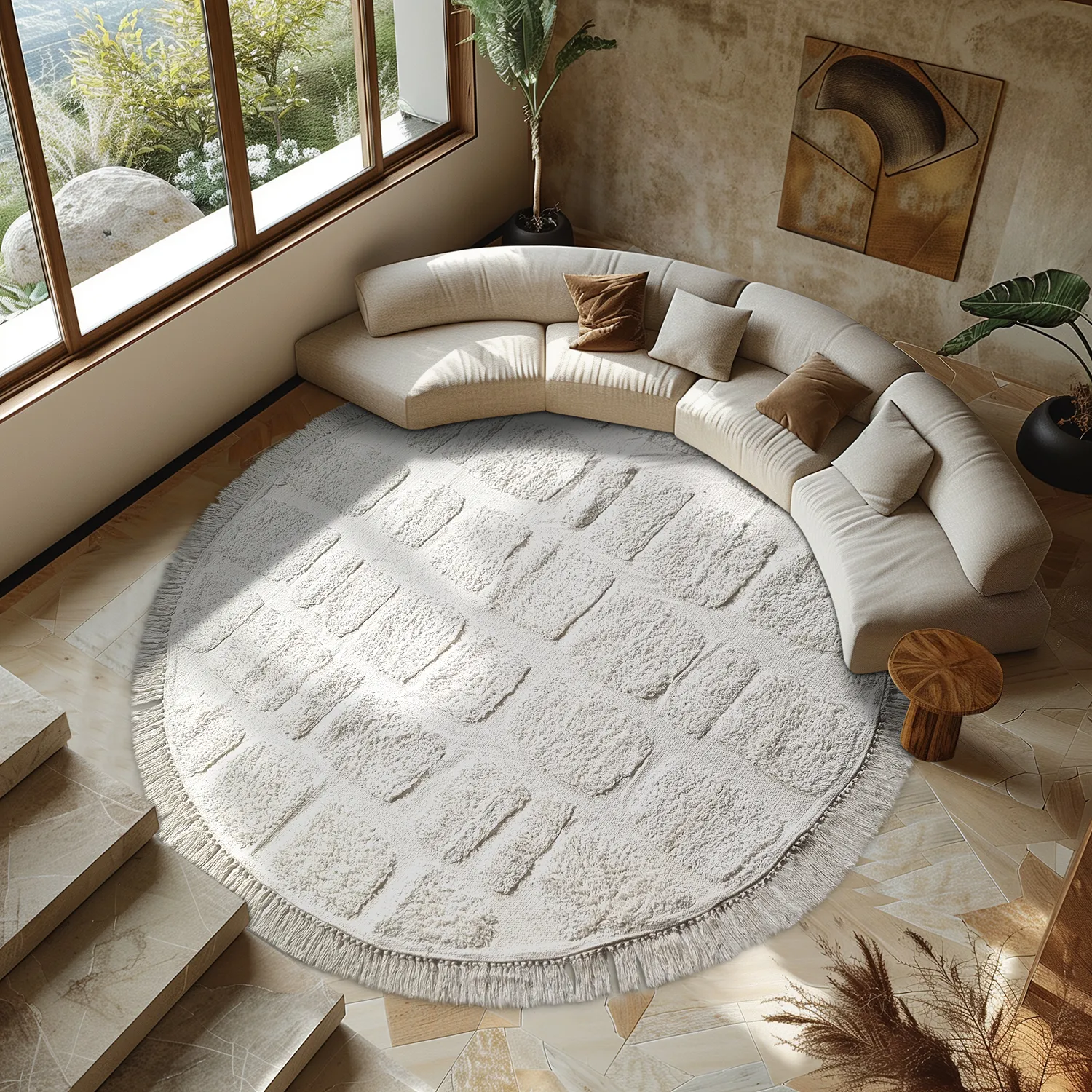 Ronde vloerkleden - Salem Natural Cotton Shaggy (offwhite)