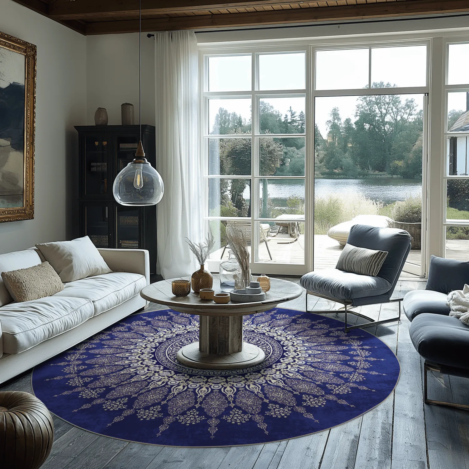 Rond vloerkleed - Sandrigo (blauw/beige)