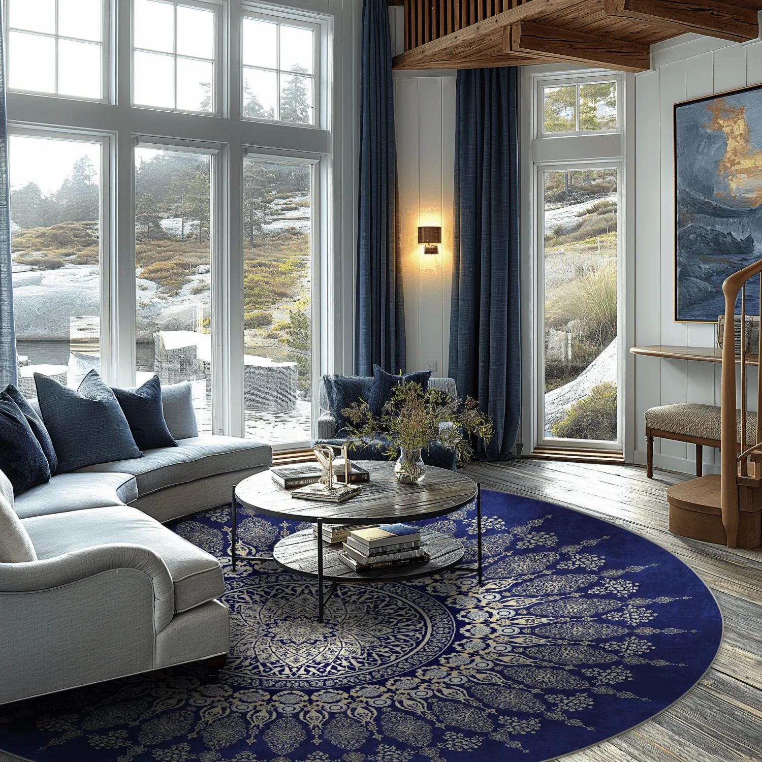 Rond vloerkleed - Sandrigo (blauw/beige)