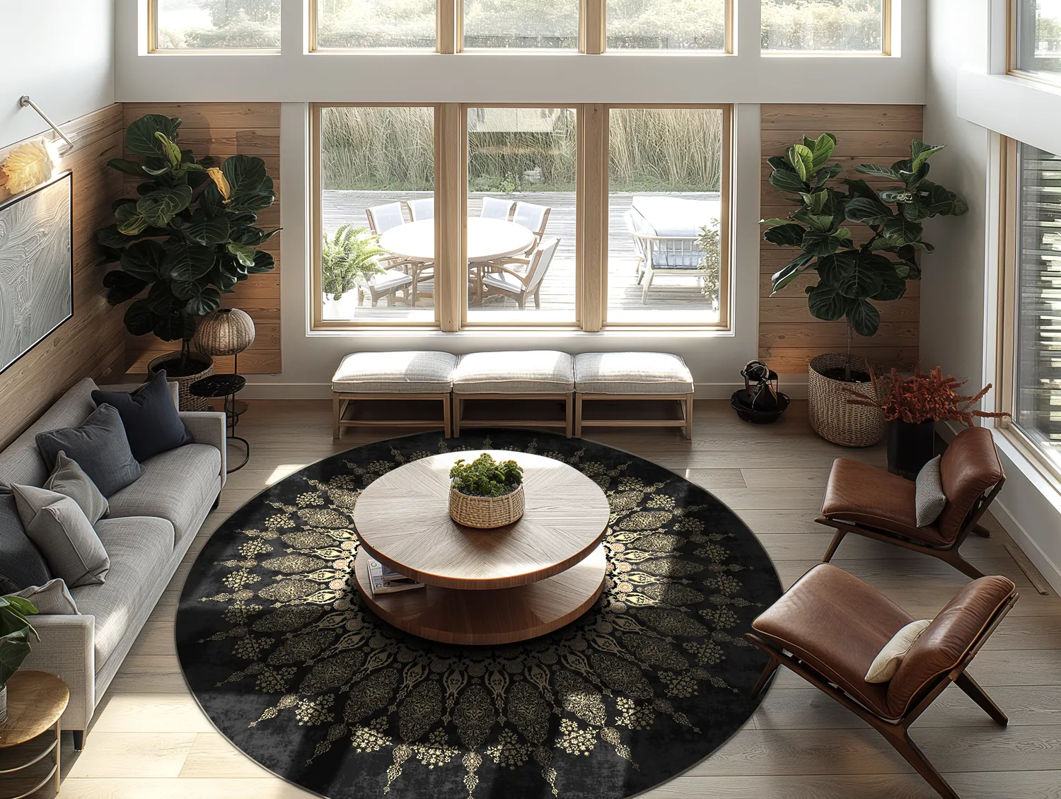 Rond vloerkleed - Sandrigo (zwart/goud)