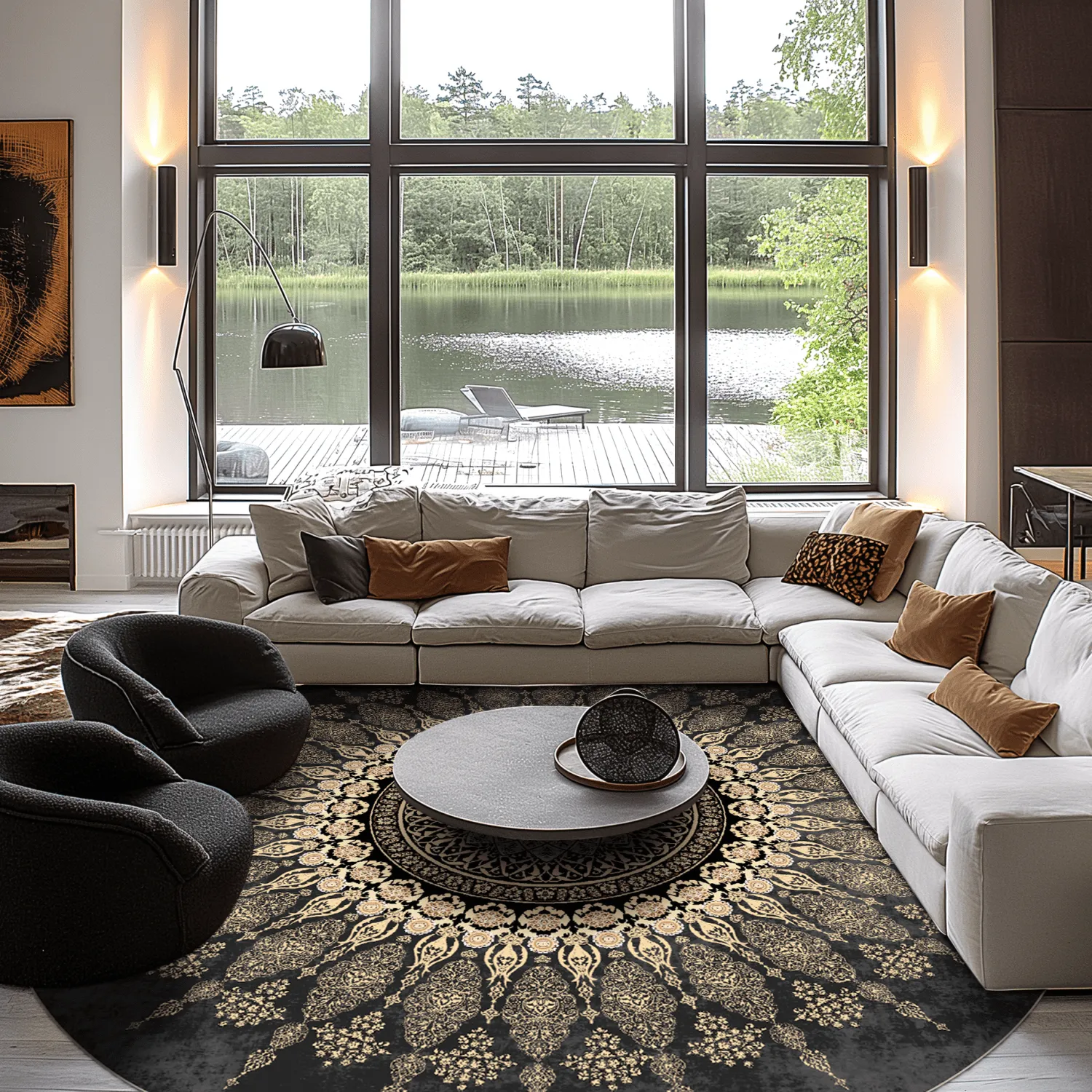 Rond vloerkleed - Sandrigo (zwart/goud)