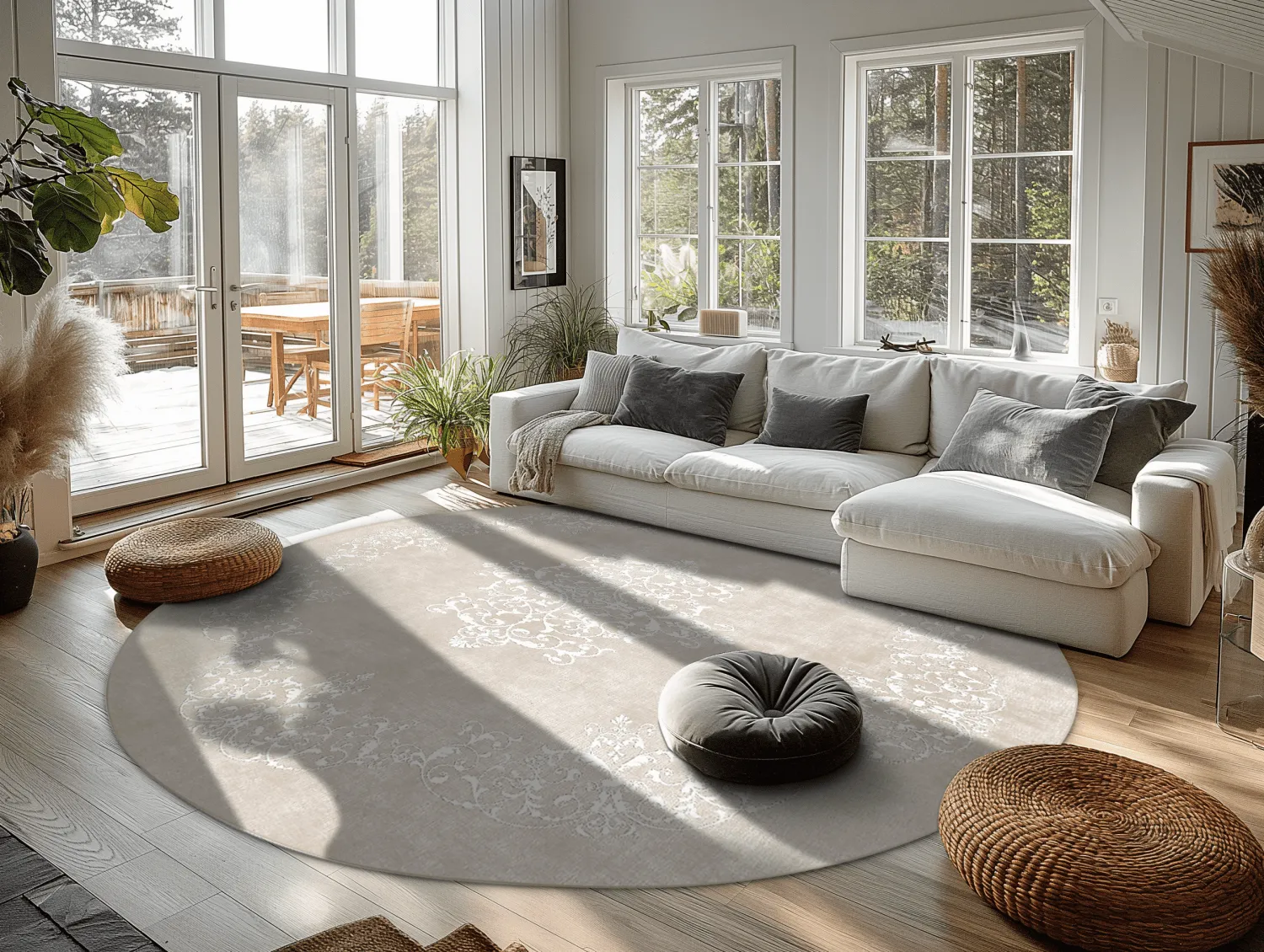 Rond vloerkleed - Santi (beige/wit)