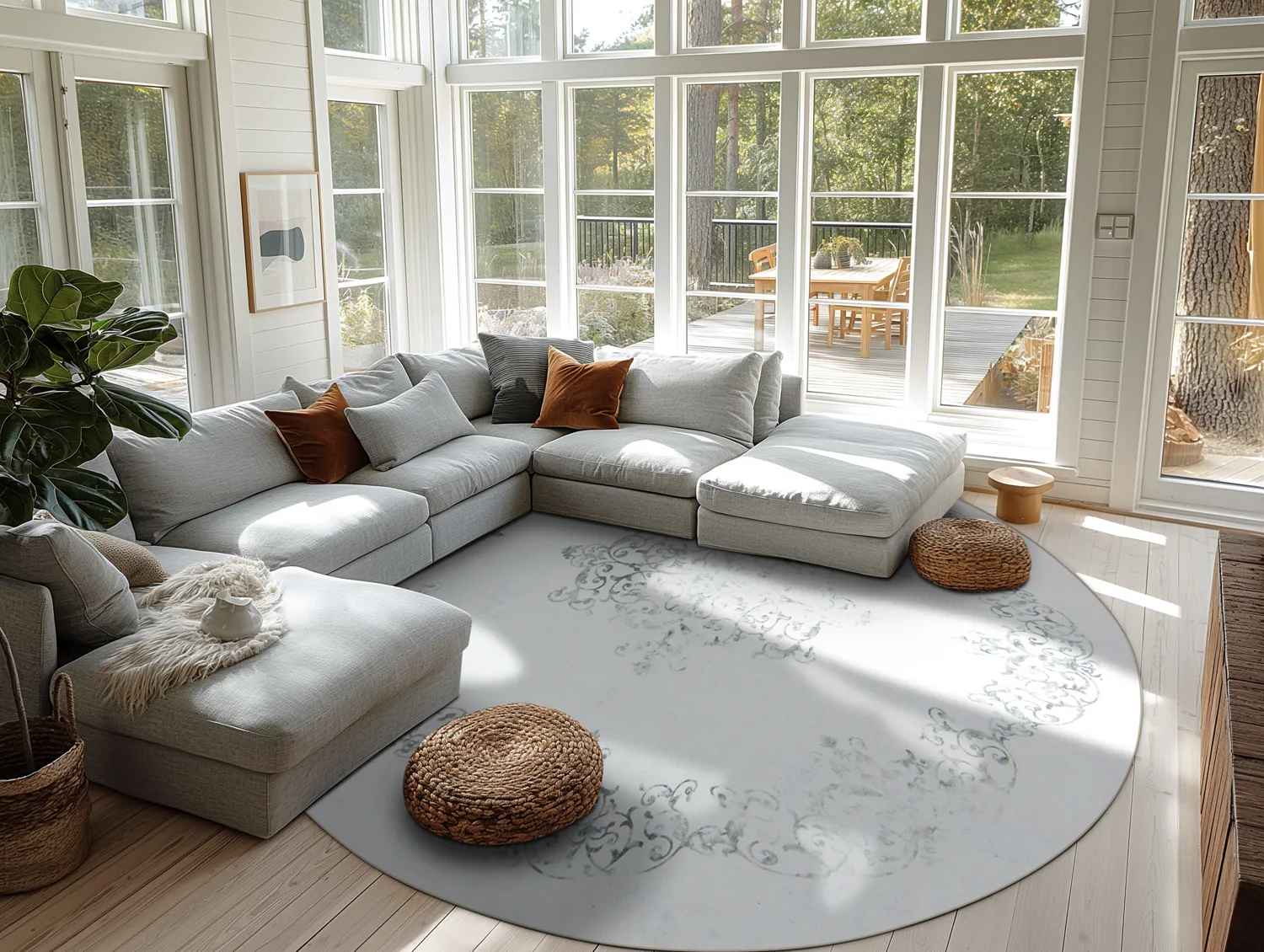 Rond vloerkleed - Santi (wit/grijs)