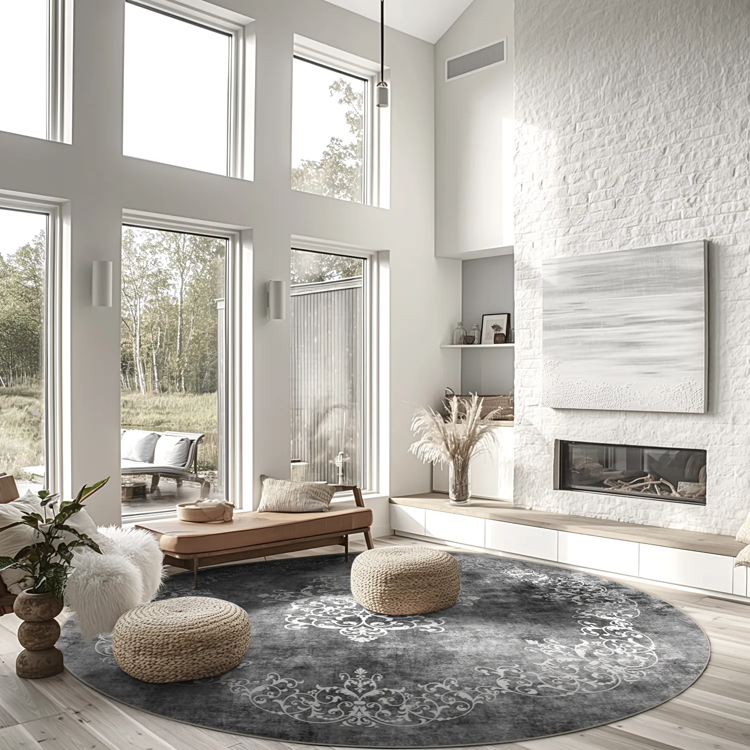 Rond vloerkleed - Santi (donkergrijs/wit)