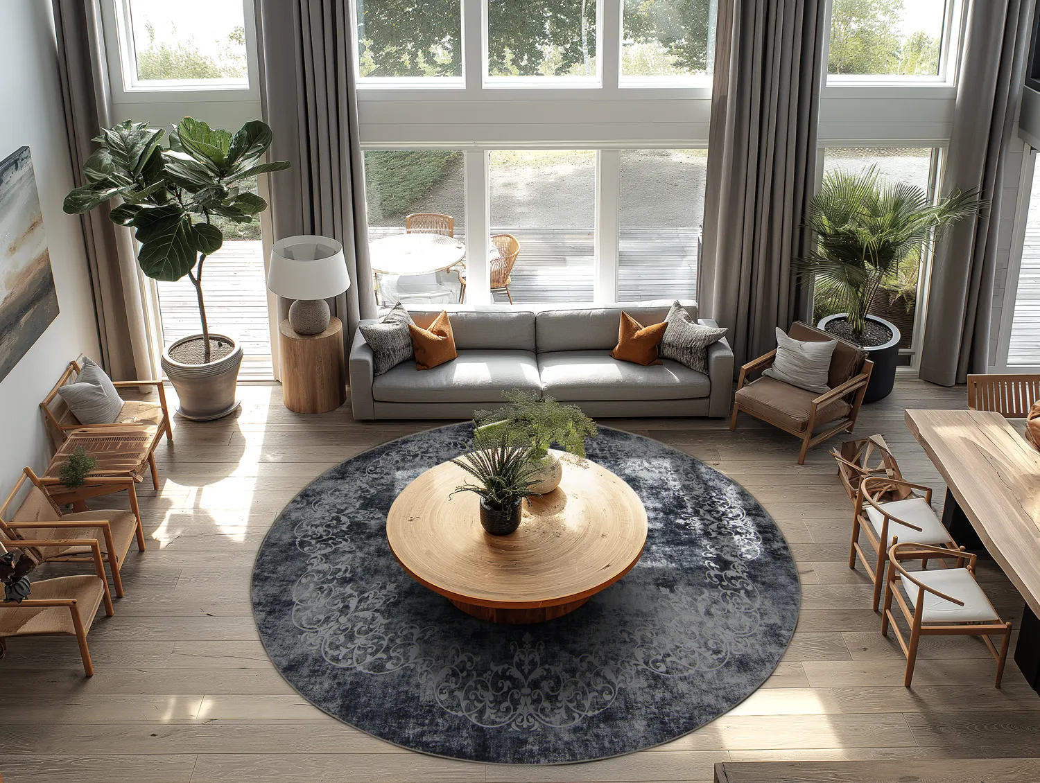 Rond vloerkleed - Santi (blauwachtig grijs/wit)