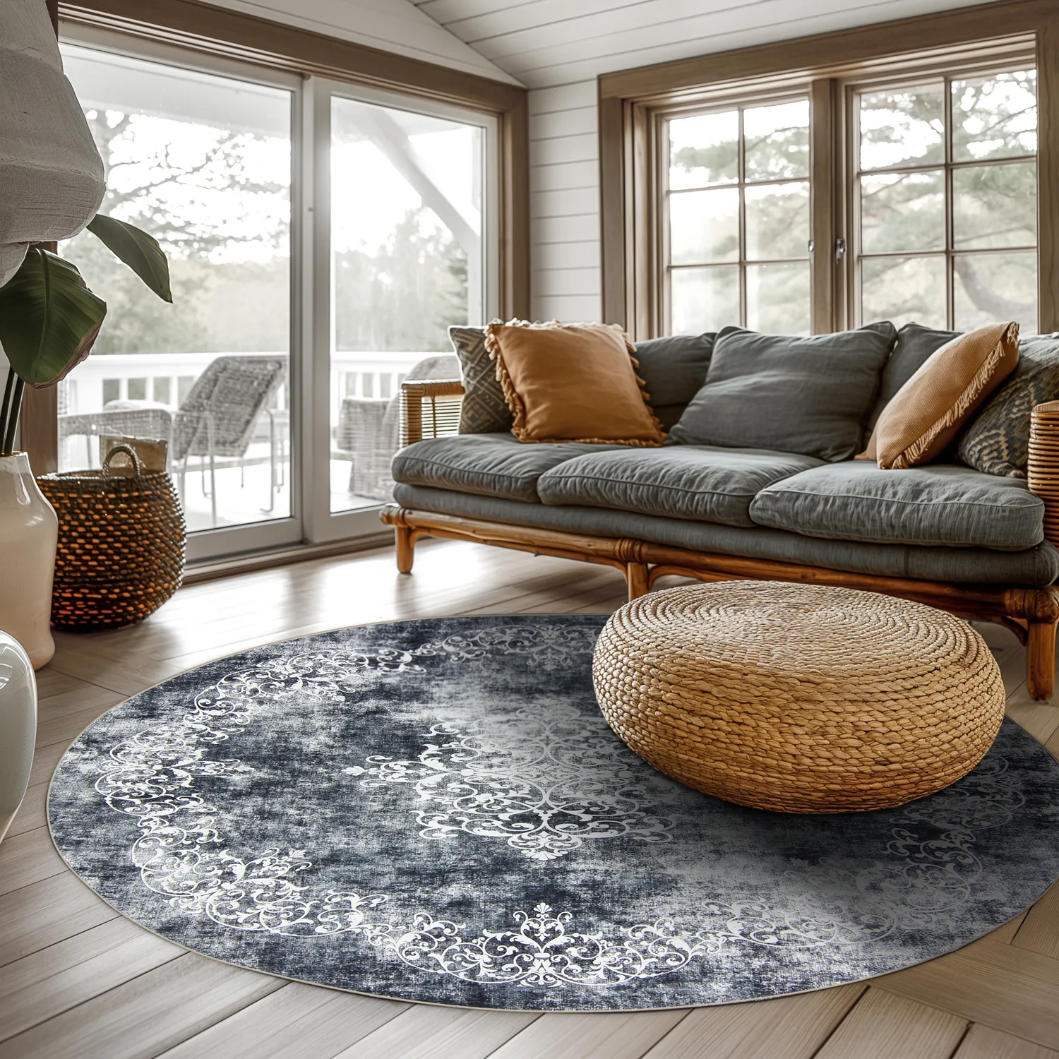 Rond vloerkleed - Santi (blauwachtig grijs/wit)