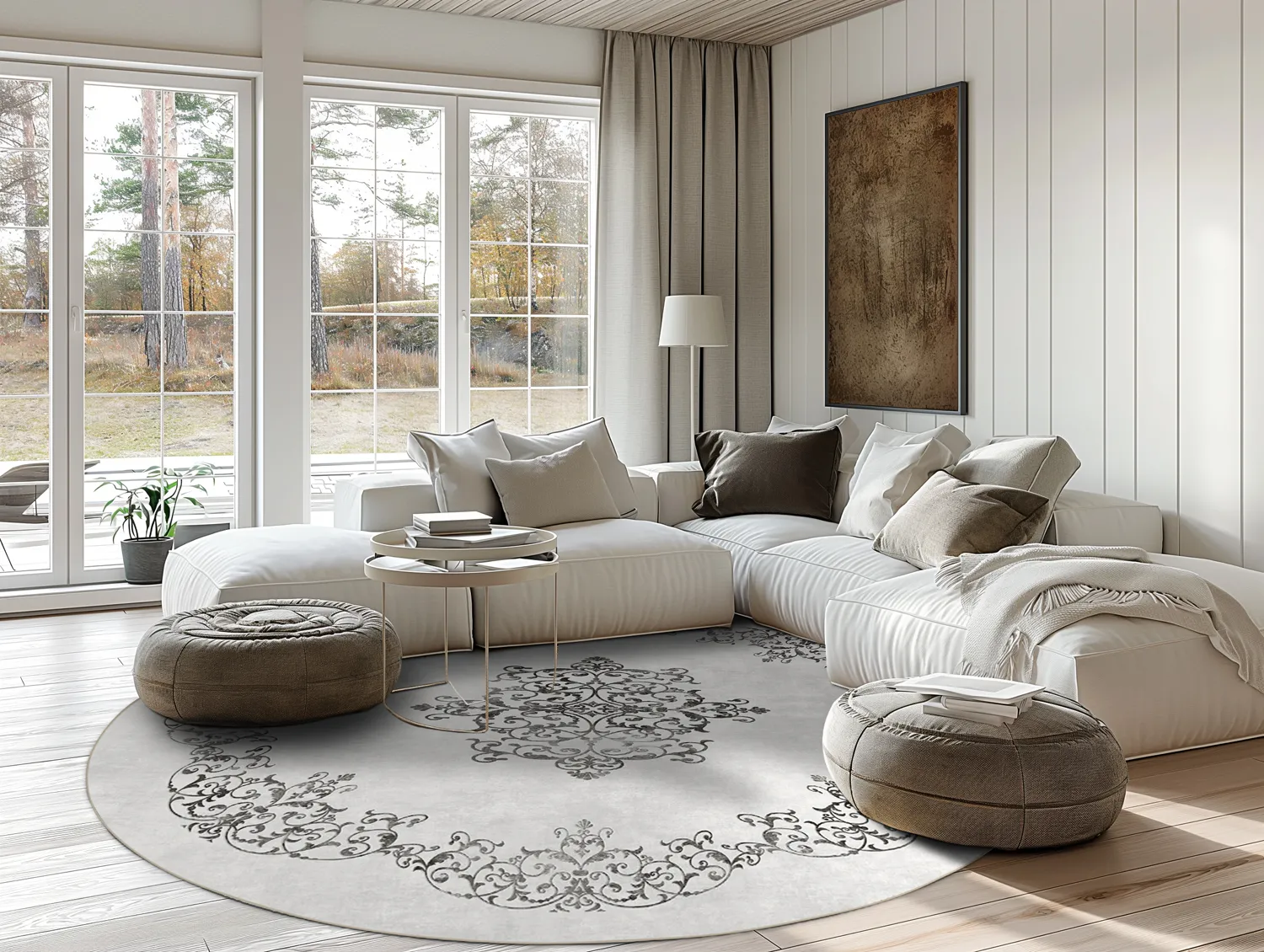 Rond vloerkleed - Santi (wit/zwart)