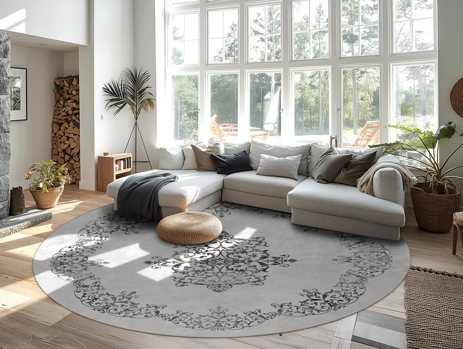 Rond vloerkleed - Santi (wit/zwart)