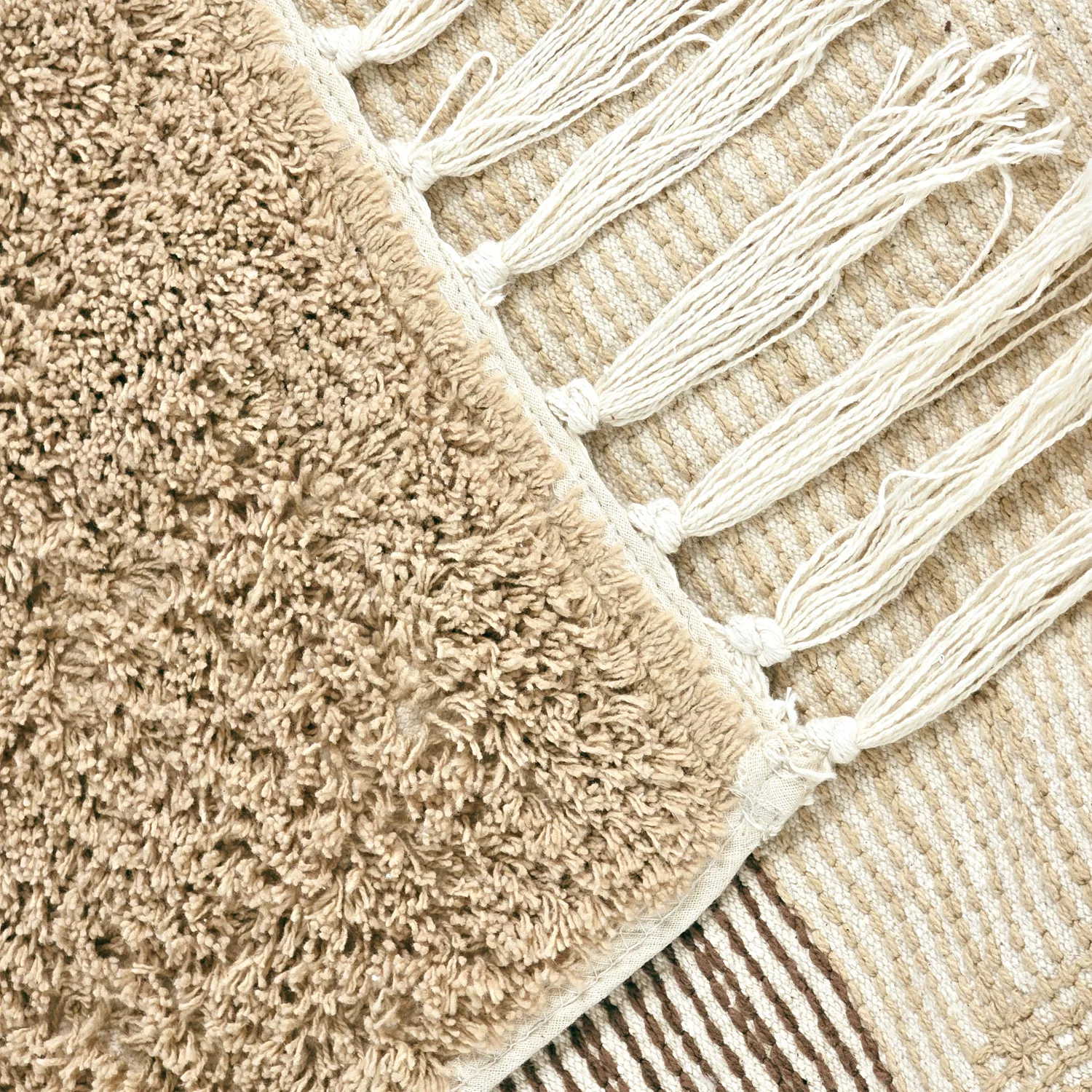 Hoogpolig vloerkleed - Siberia Natural Cotton Shaggy (beige/bruin)
