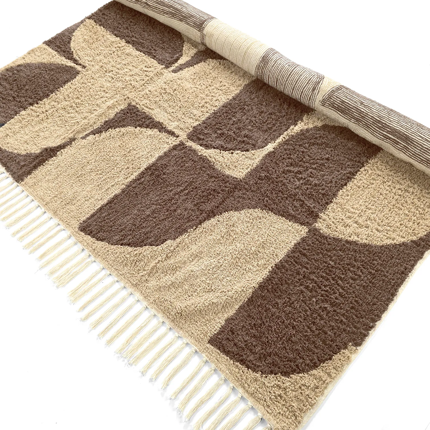 Hoogpolig vloerkleed - Siberia Natural Cotton Shaggy (beige/bruin)