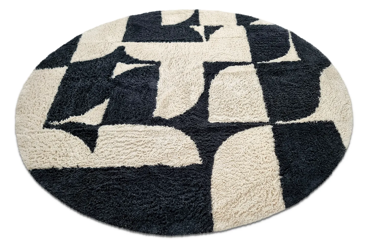 Ronde vloerkleden - Siberia Natural Cotton Shaggy (offwhite/zwart)