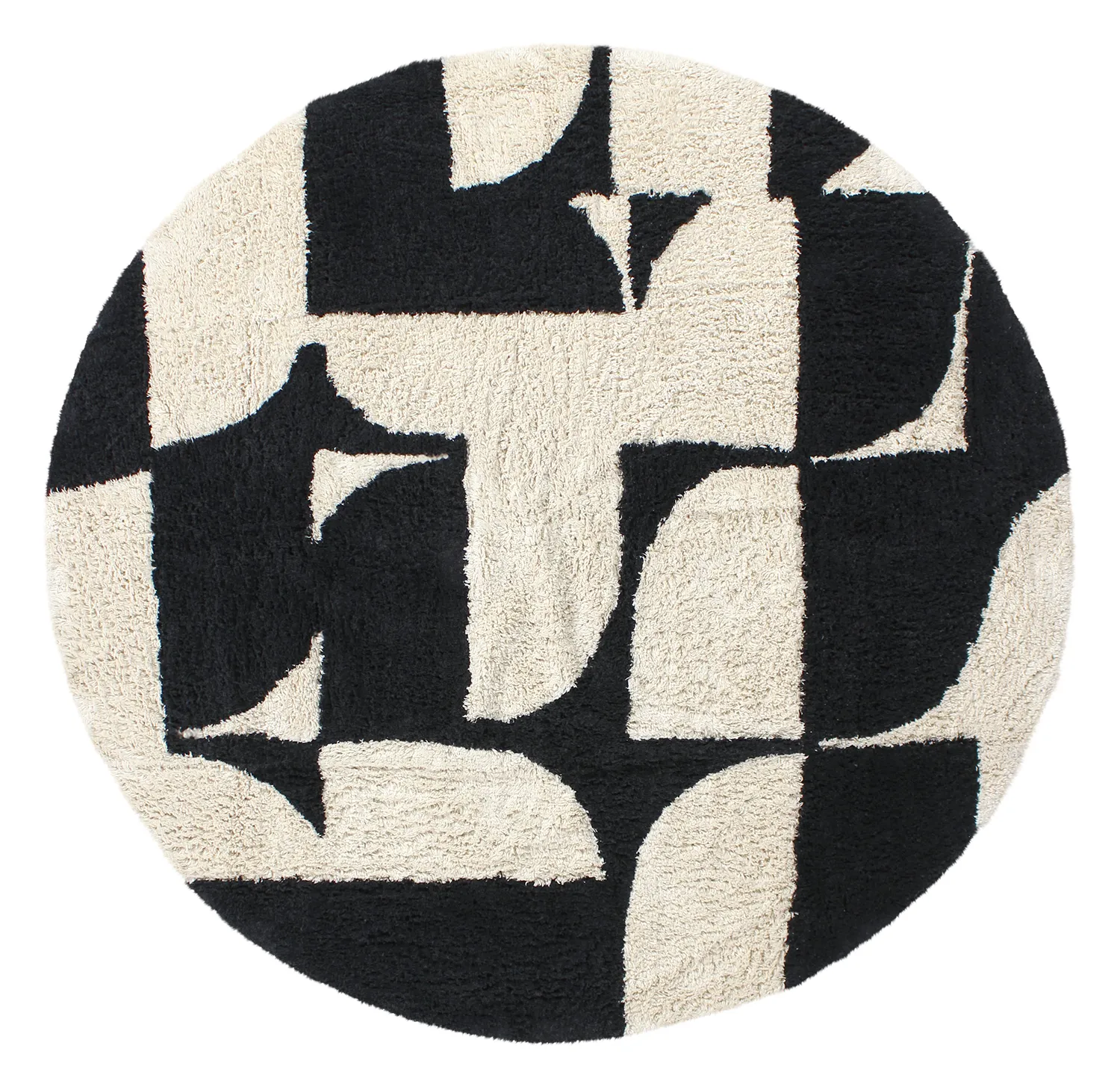 Ronde vloerkleden - Siberia Natural Cotton Shaggy (offwhite/zwart)