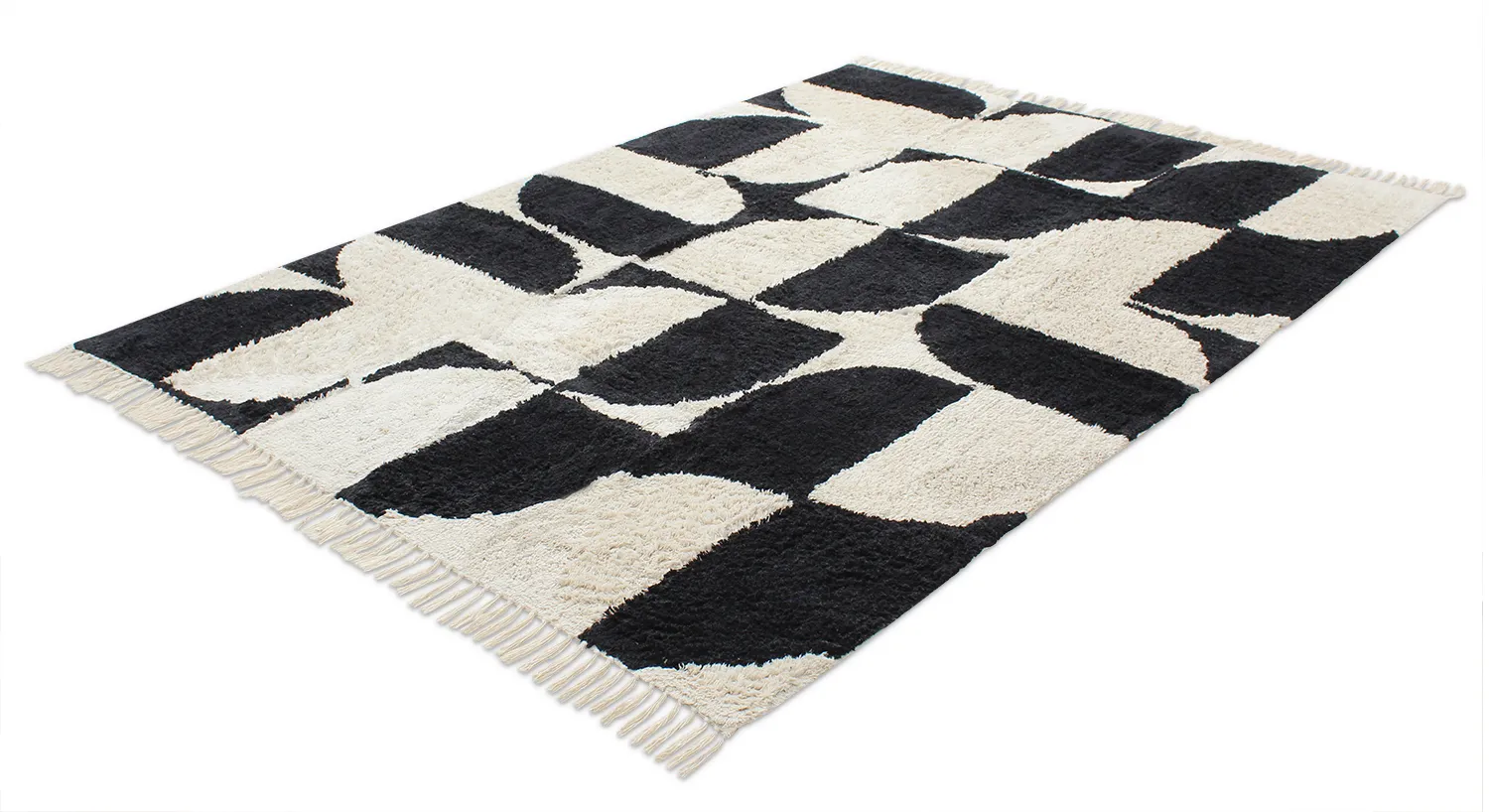 Hoogpolig vloerkleed - Siberia Natural Cotton Shaggy (offwhite/zwart)