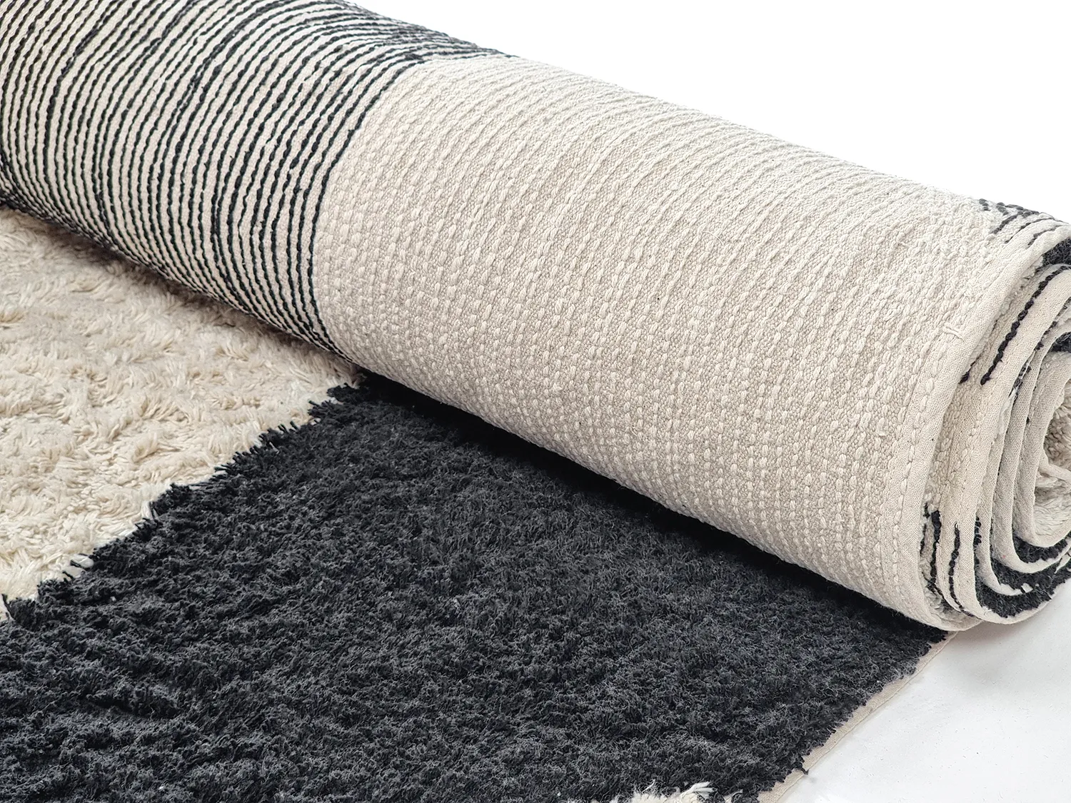 Hoogpolig vloerkleed - Siberia Natural Cotton Shaggy (offwhite/zwart)