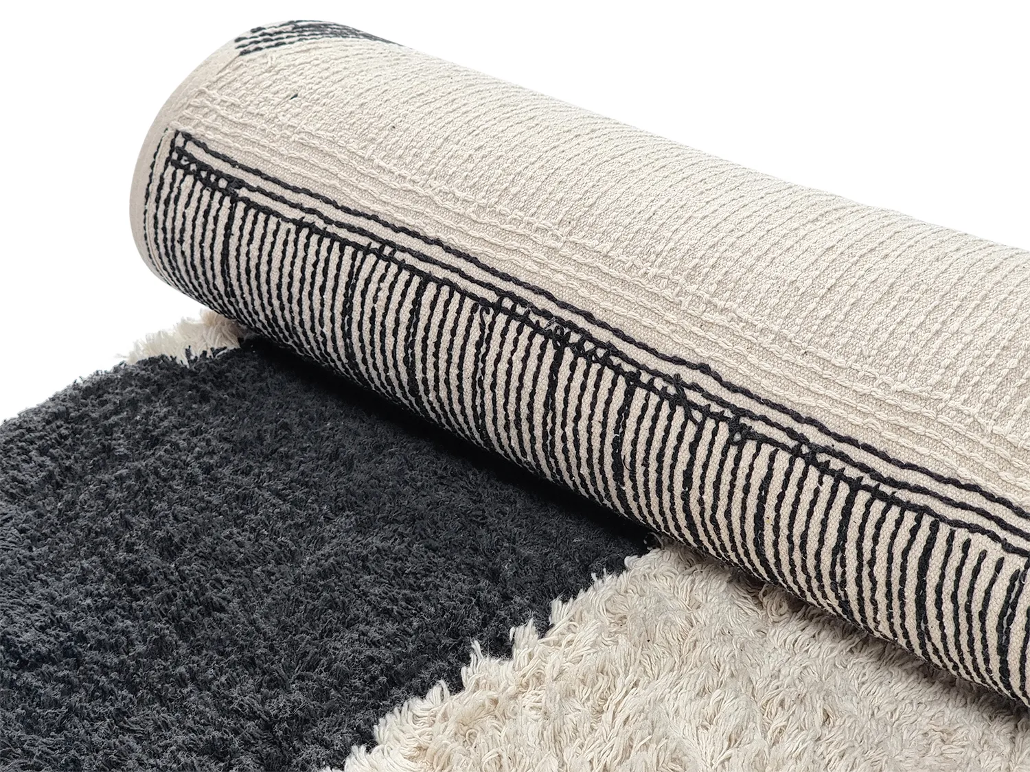 Hoogpolig vloerkleed - Siberia Natural Cotton Shaggy (offwhite/zwart)