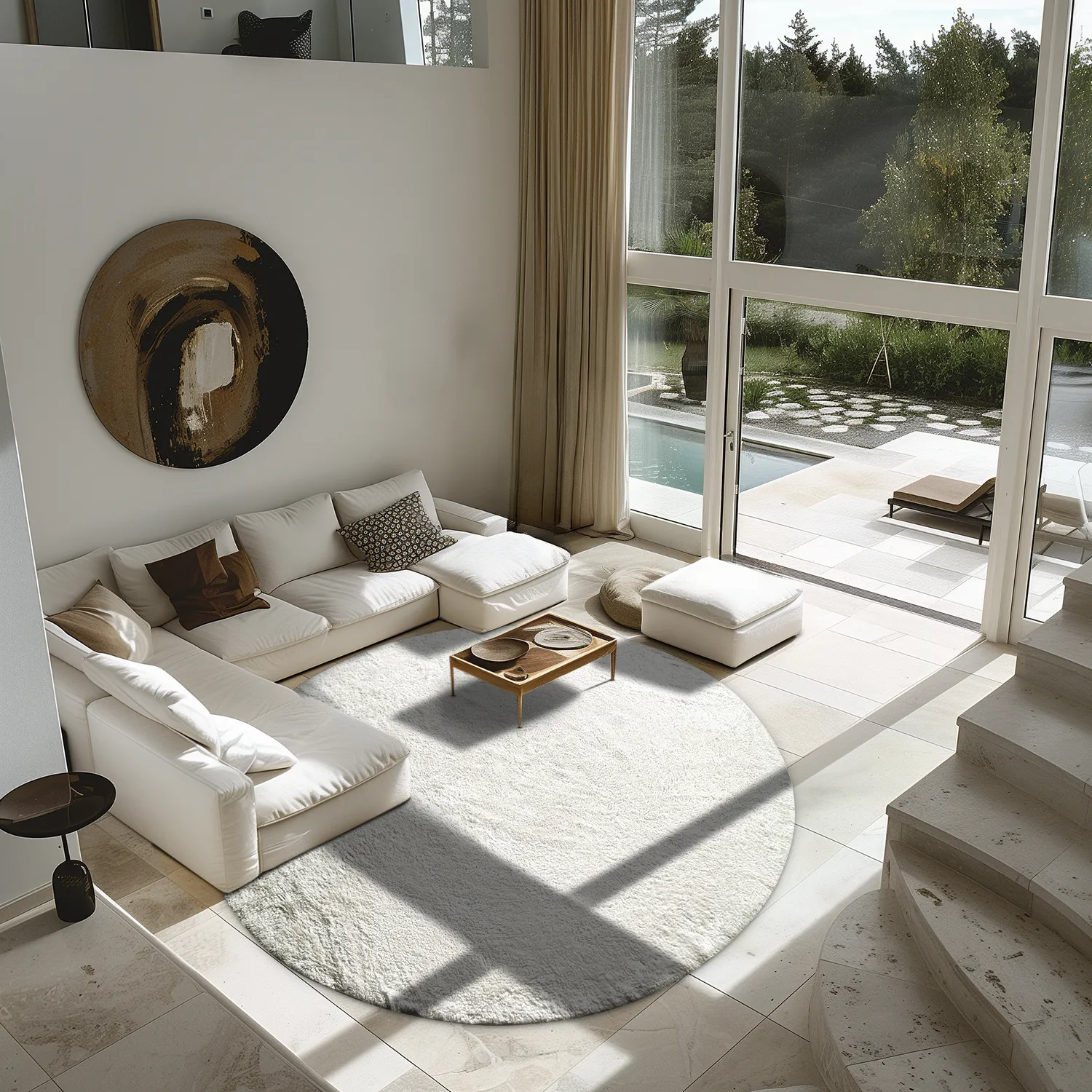 Ronde vloerkleden - Sion Natural Cotton Shaggy (offwhite)