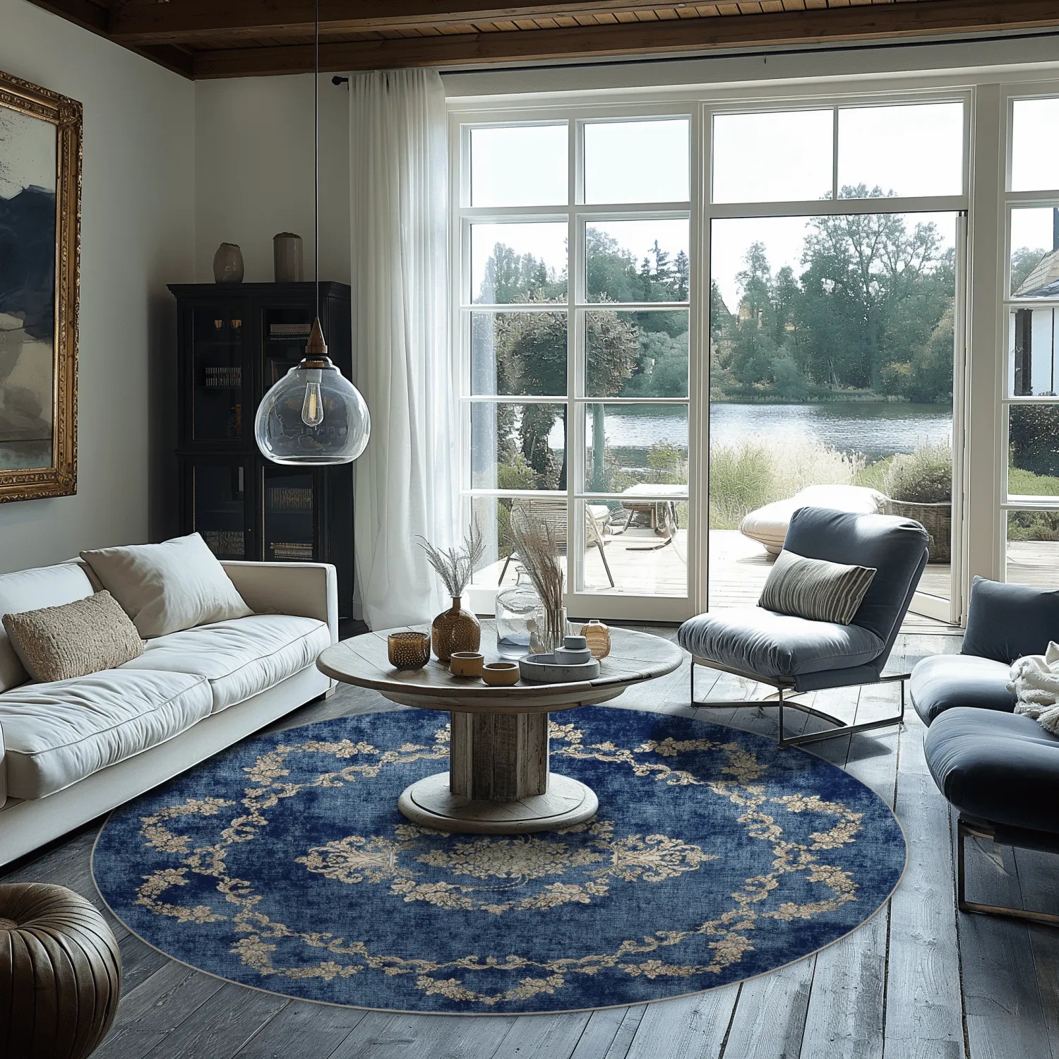 Rond vloerkleed - Taknis (blauw)