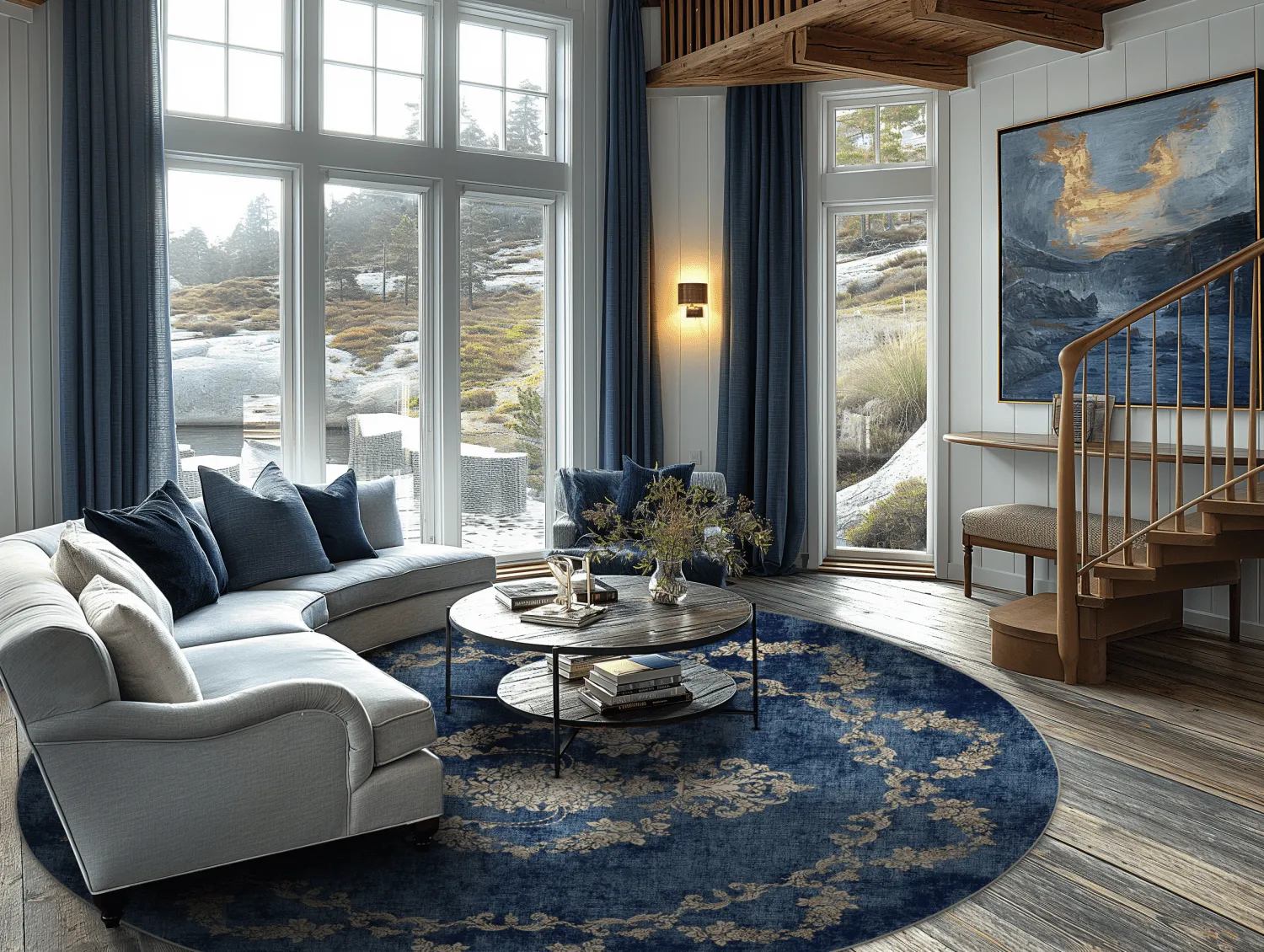 Rond vloerkleed - Taknis (blauw)