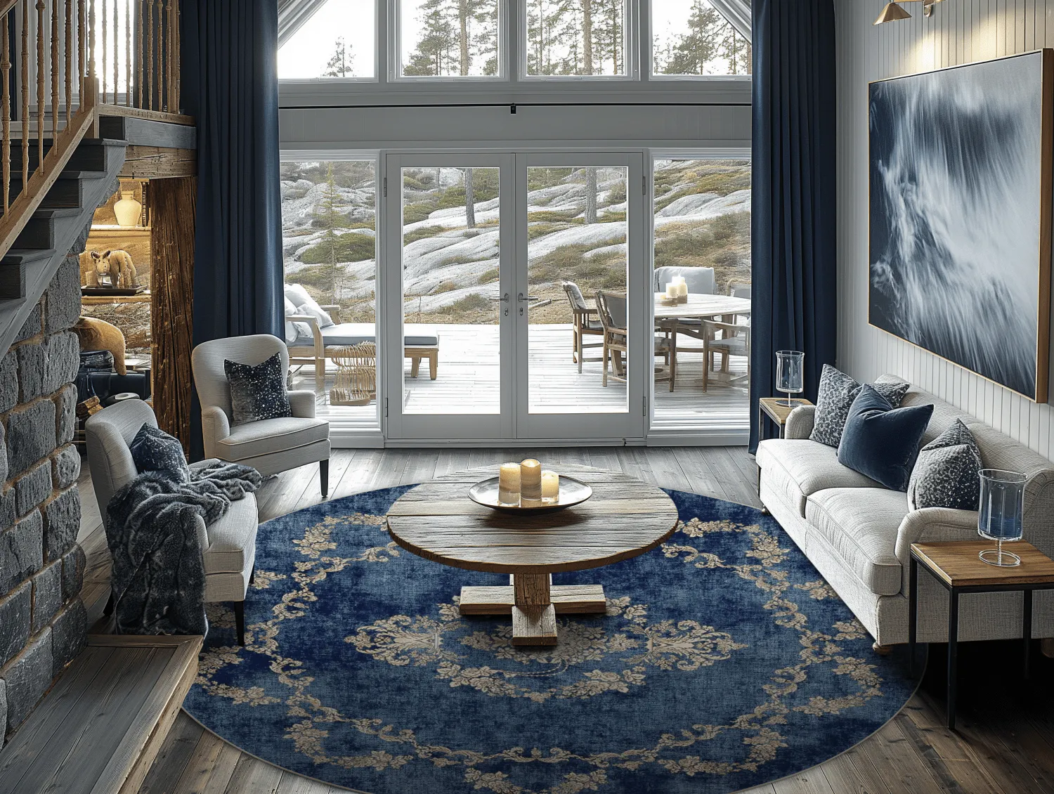 Rond vloerkleed - Taknis (blauw)