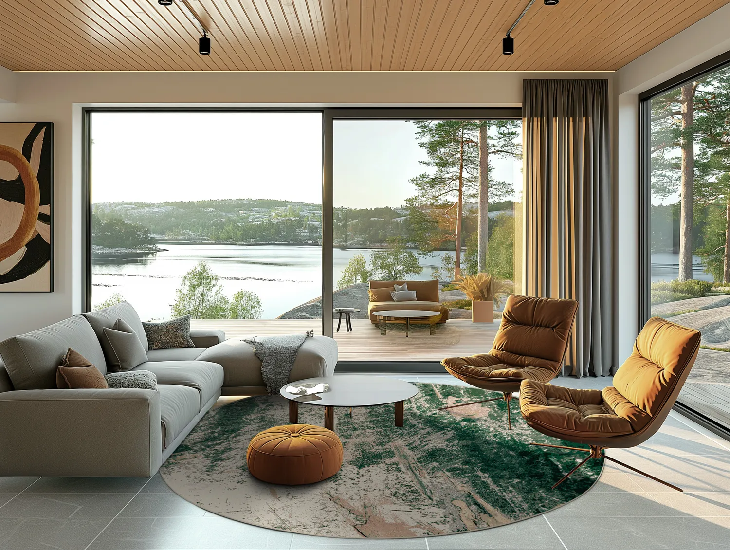 Rond vloerkleed - Tamalous (beige/groen)