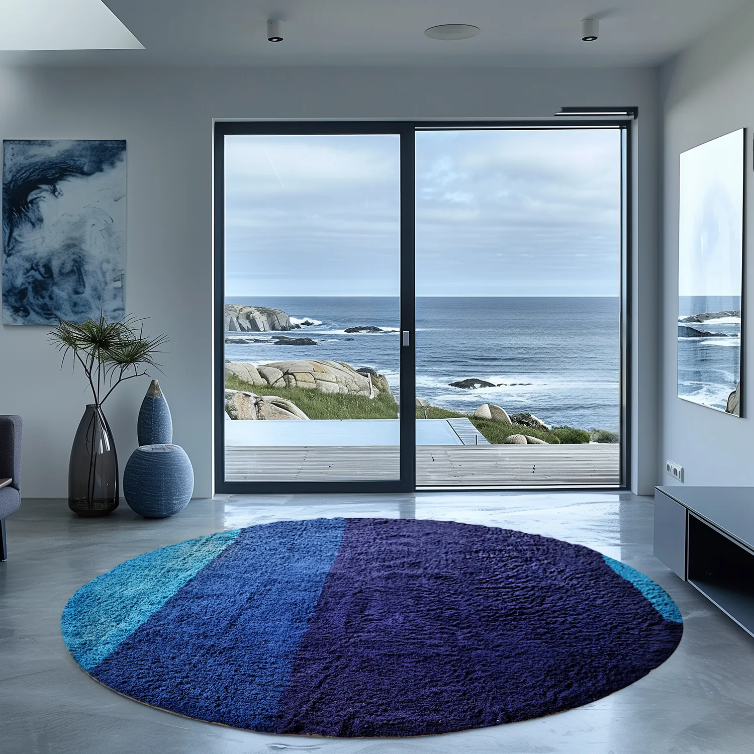 Ronde vloerkleden - Taro Natural Cotton Shaggy (blauw)