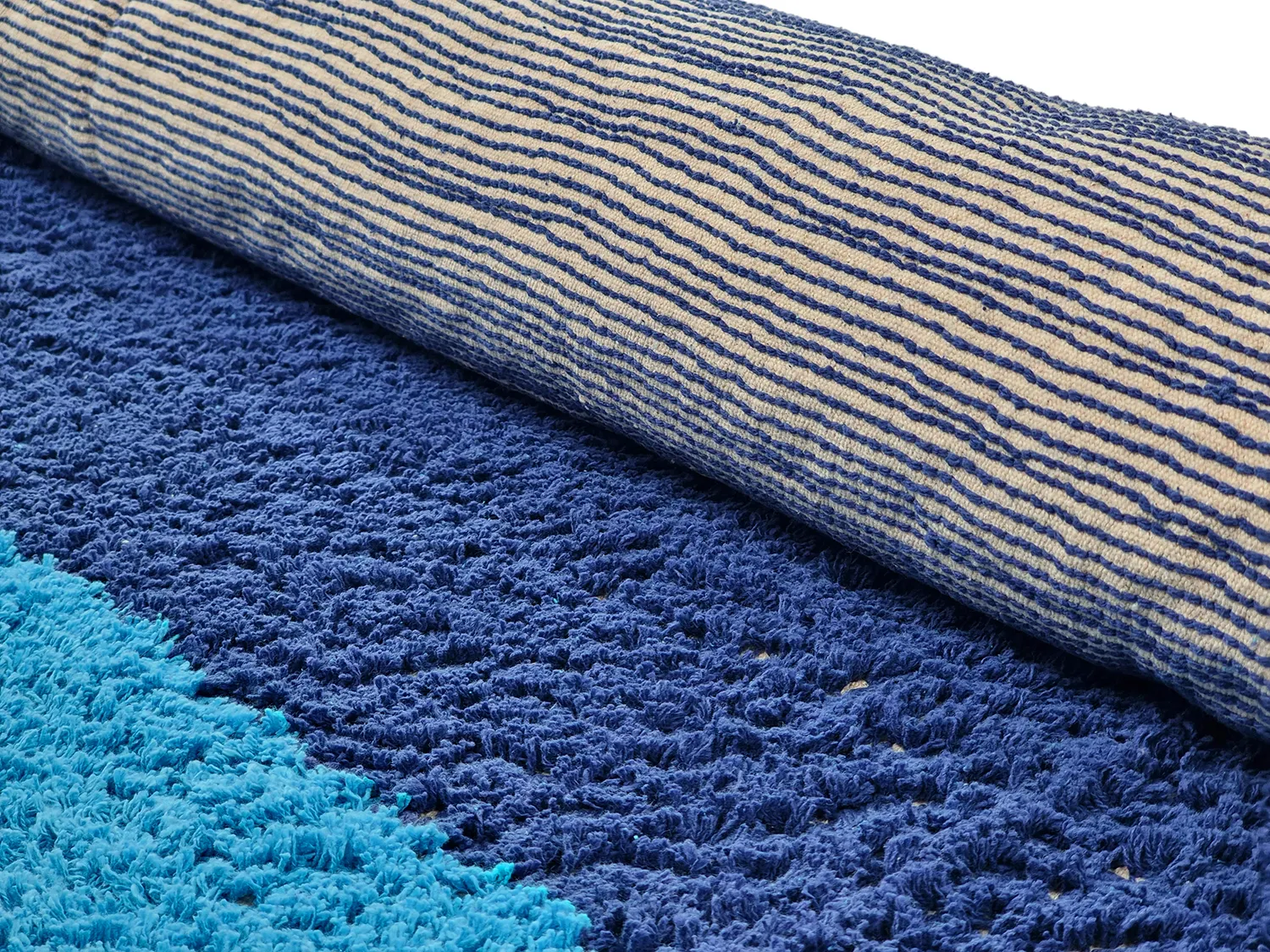 Ronde vloerkleden - Taro Natural Cotton Shaggy (blauw)