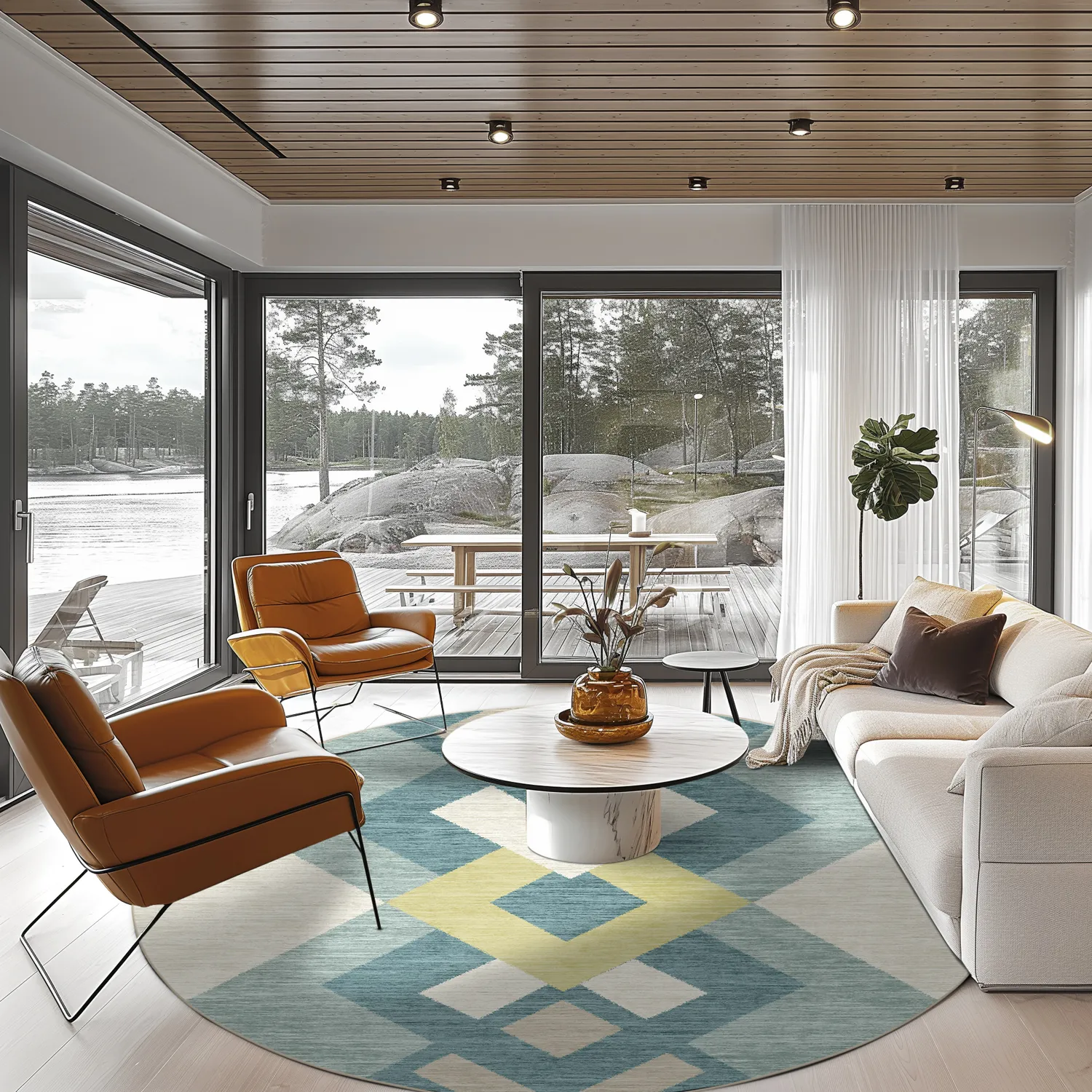 Rond vloerkleed - Temara (blauw/multi)